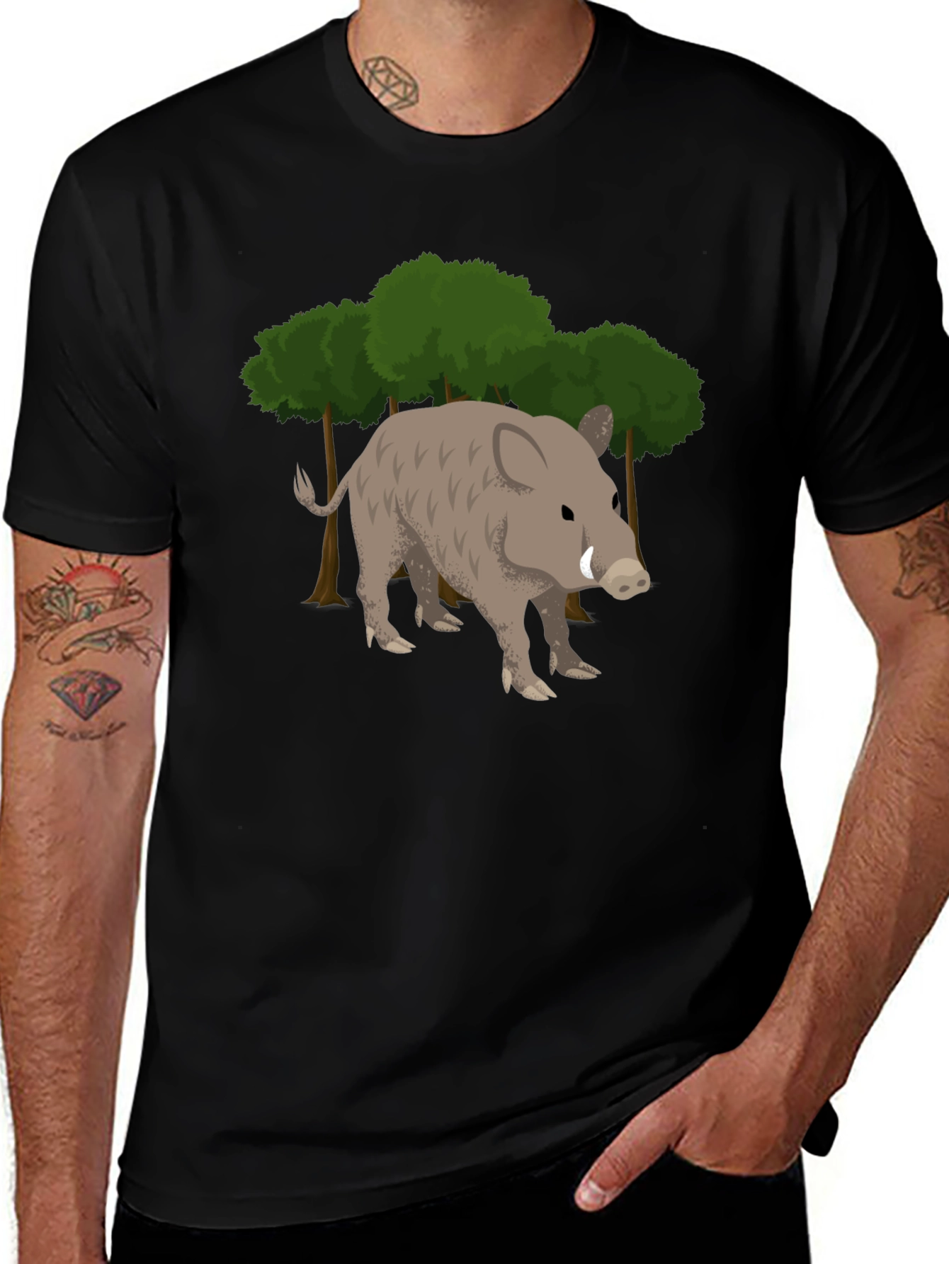 Wild Boar Graphic Tee - Black Cotton T-Shirt