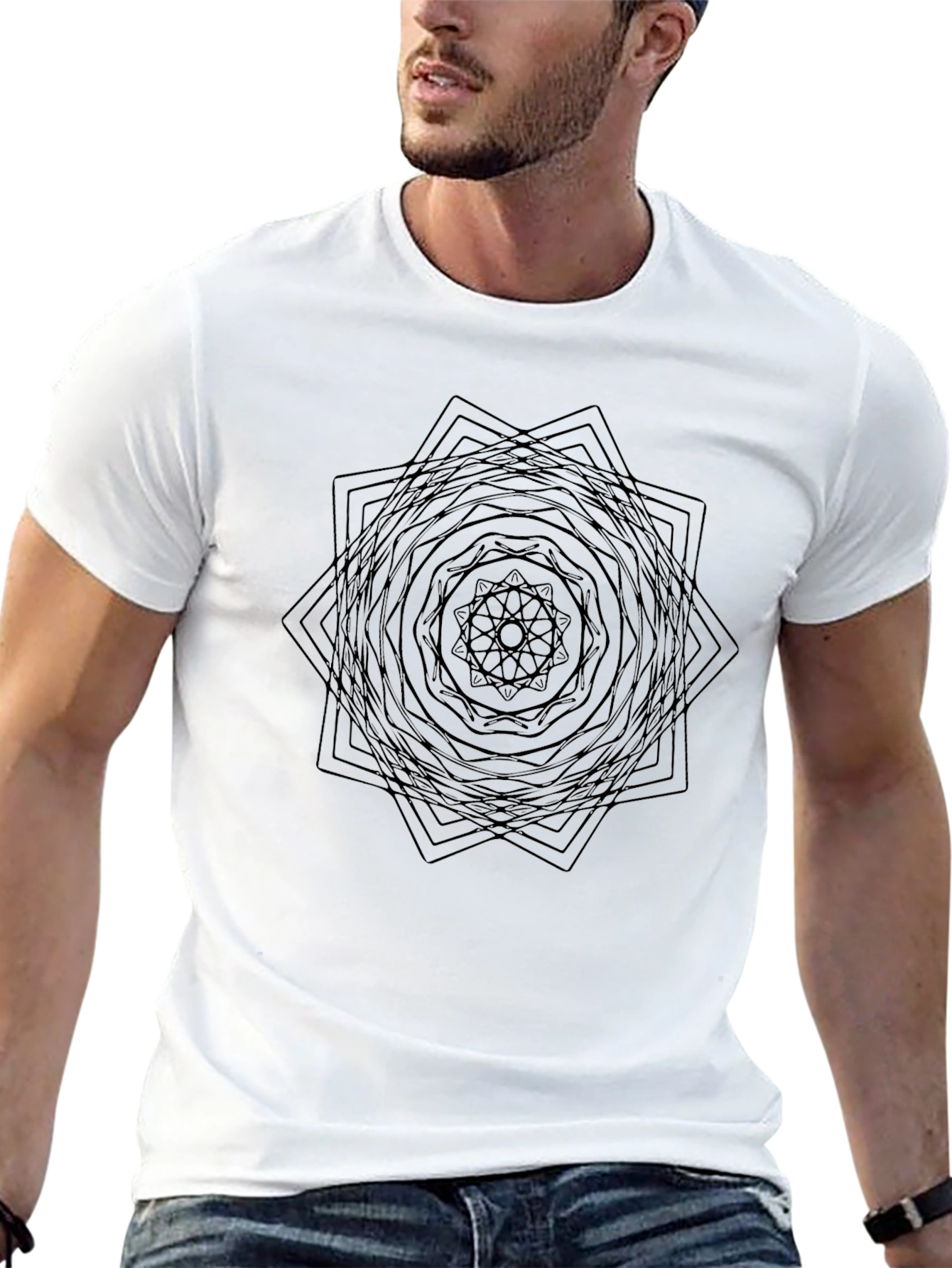 Geometric Mandala Black T-Shirt - Modern Style