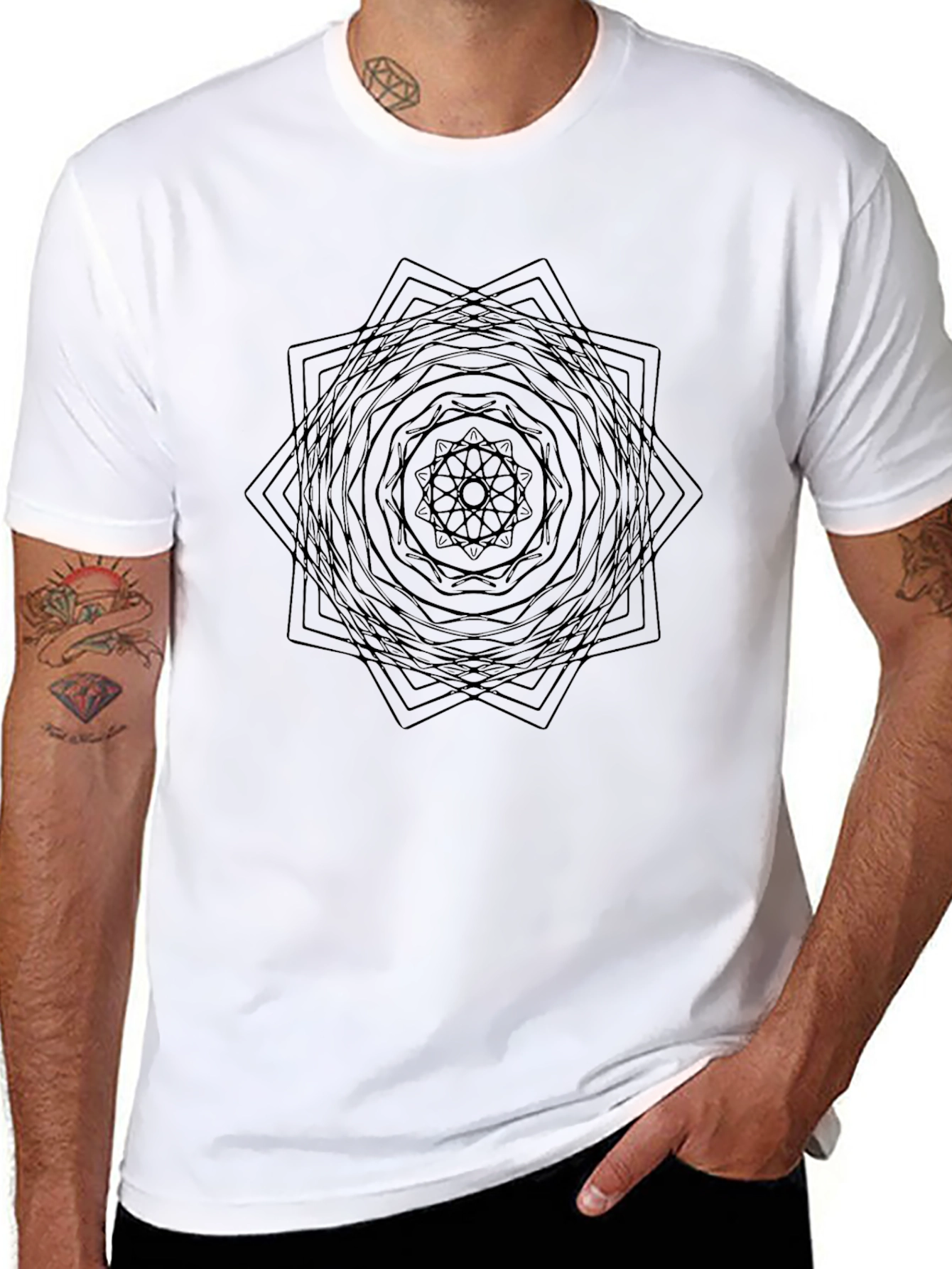 Geometric Mandala Black T-Shirt - Modern Style