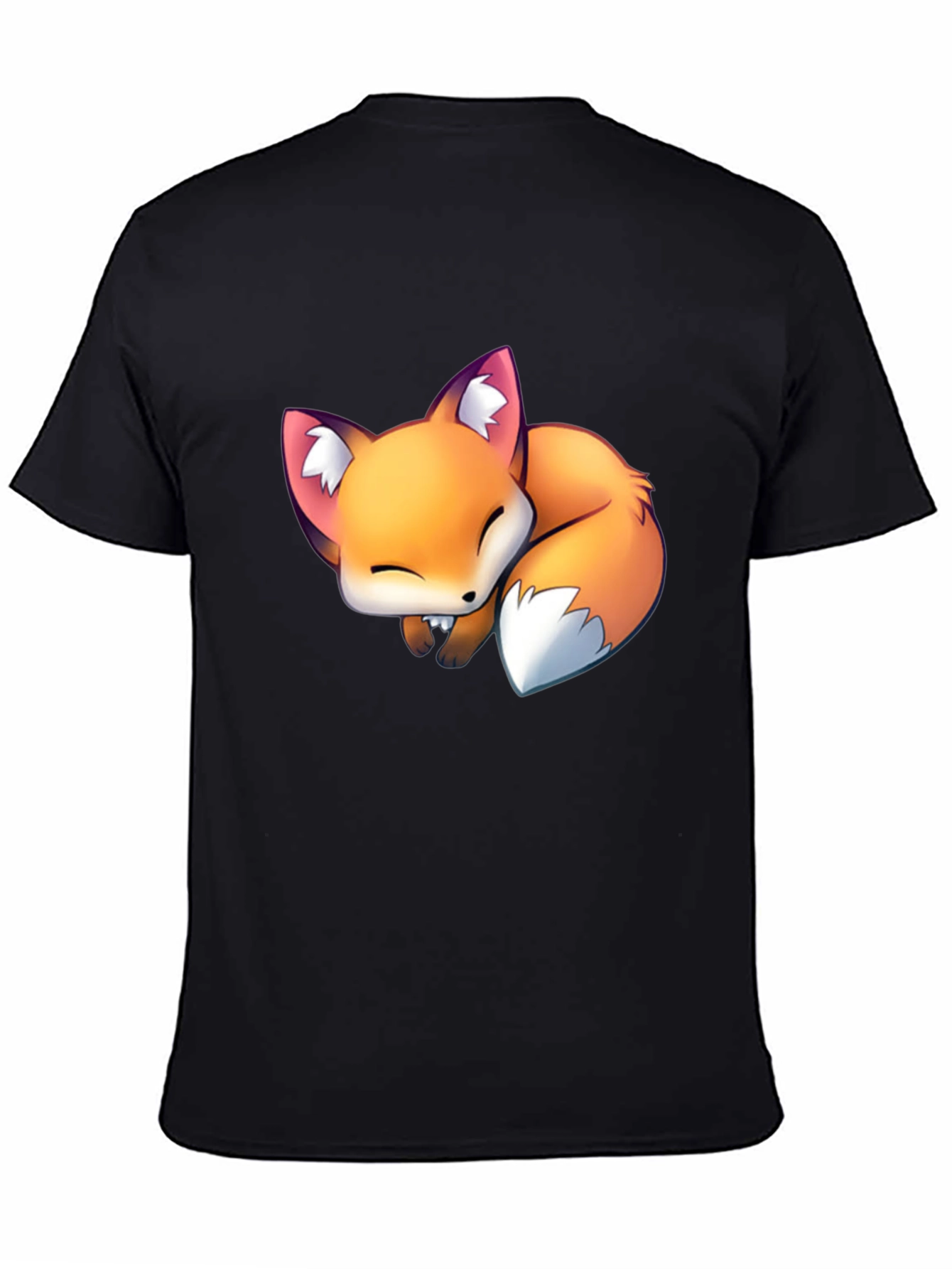 Cute Sleeping Fox Graphic Tee - Black Casual T-Shirt
