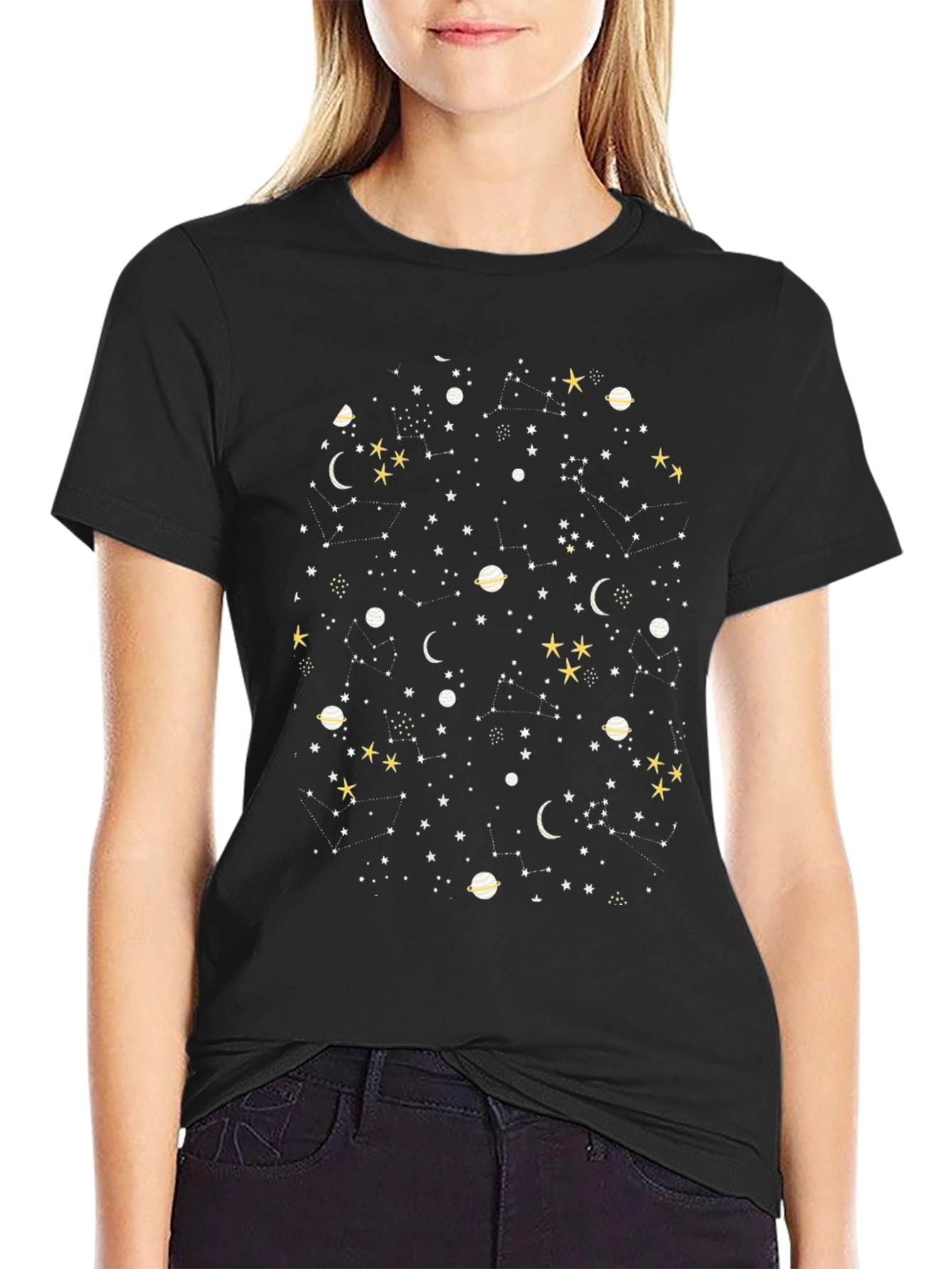 Celestial Galaxy Graphic Tee - Black Cotton Comfort