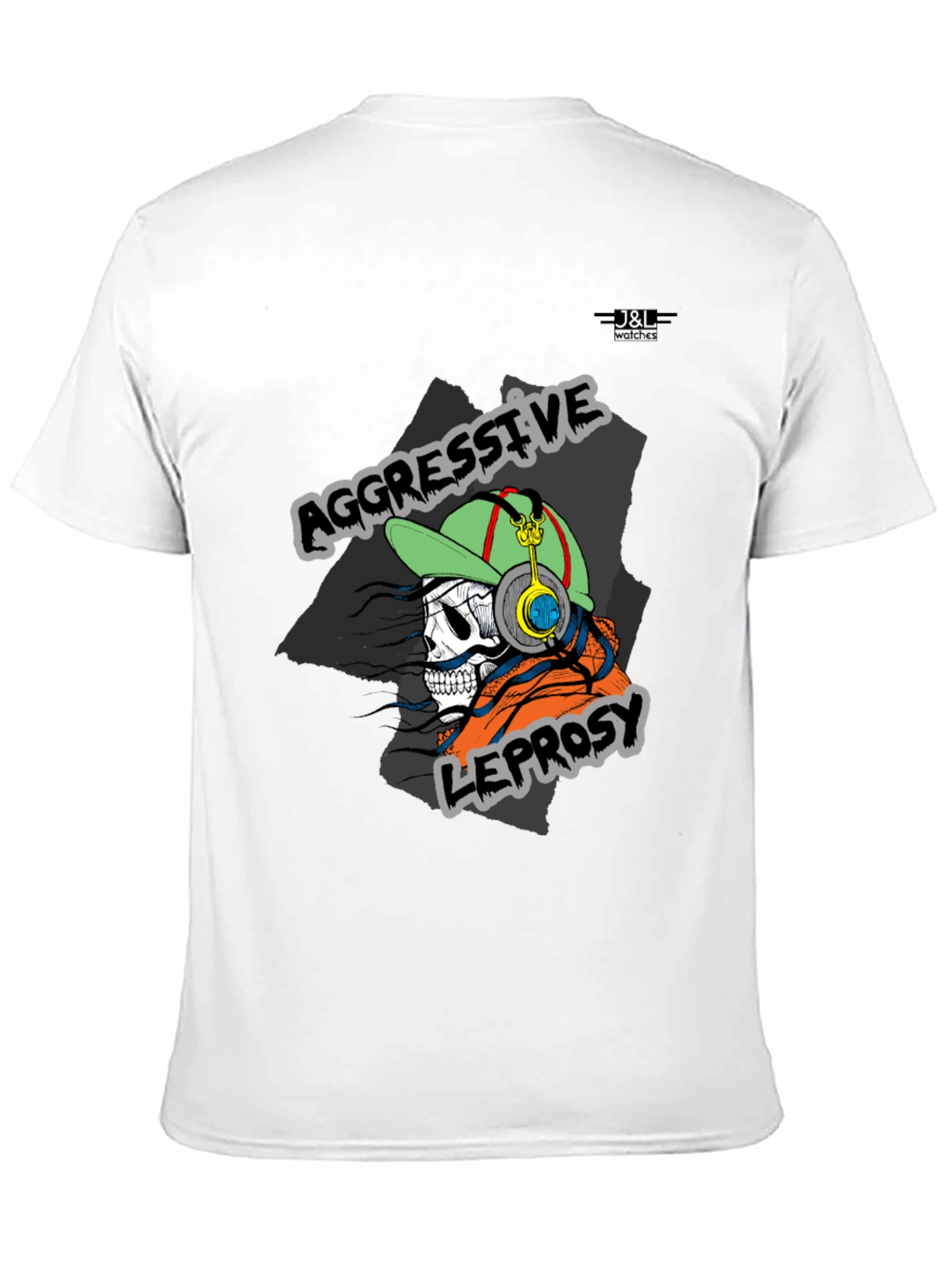 Aggressive Leprosy Graphic Tee - Skull with Headphones