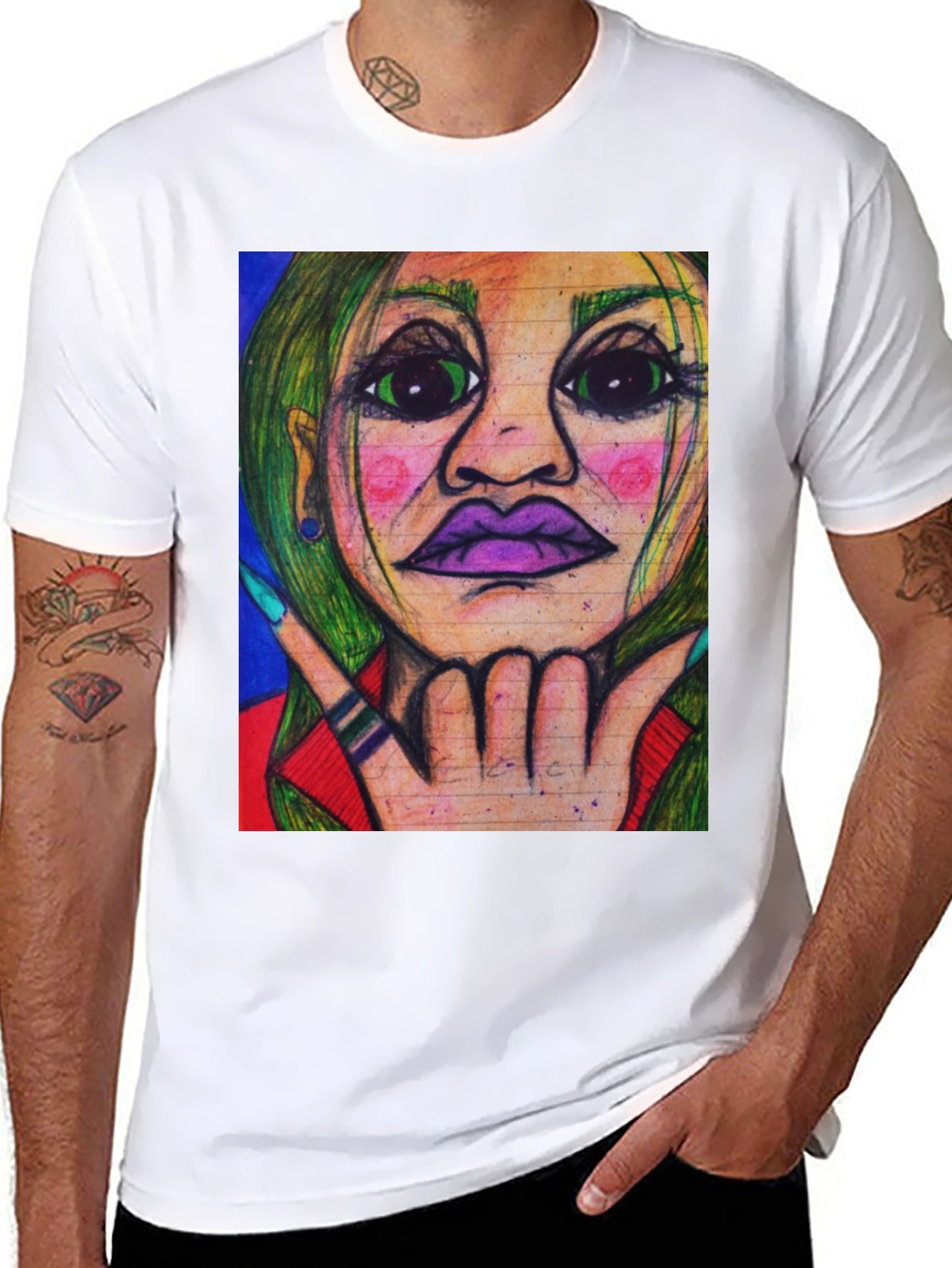 Unique Graphic Art Tee - Vivid Portrait Design