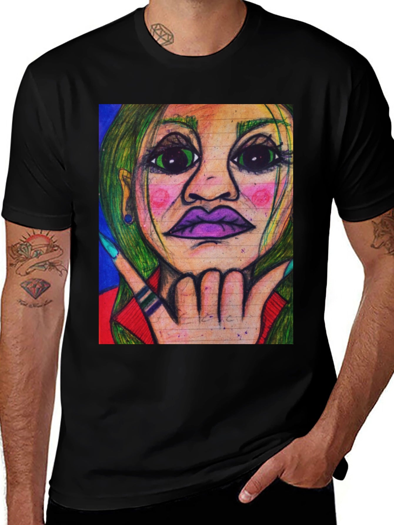 Unique Graphic Art Tee - Vivid Portrait Design