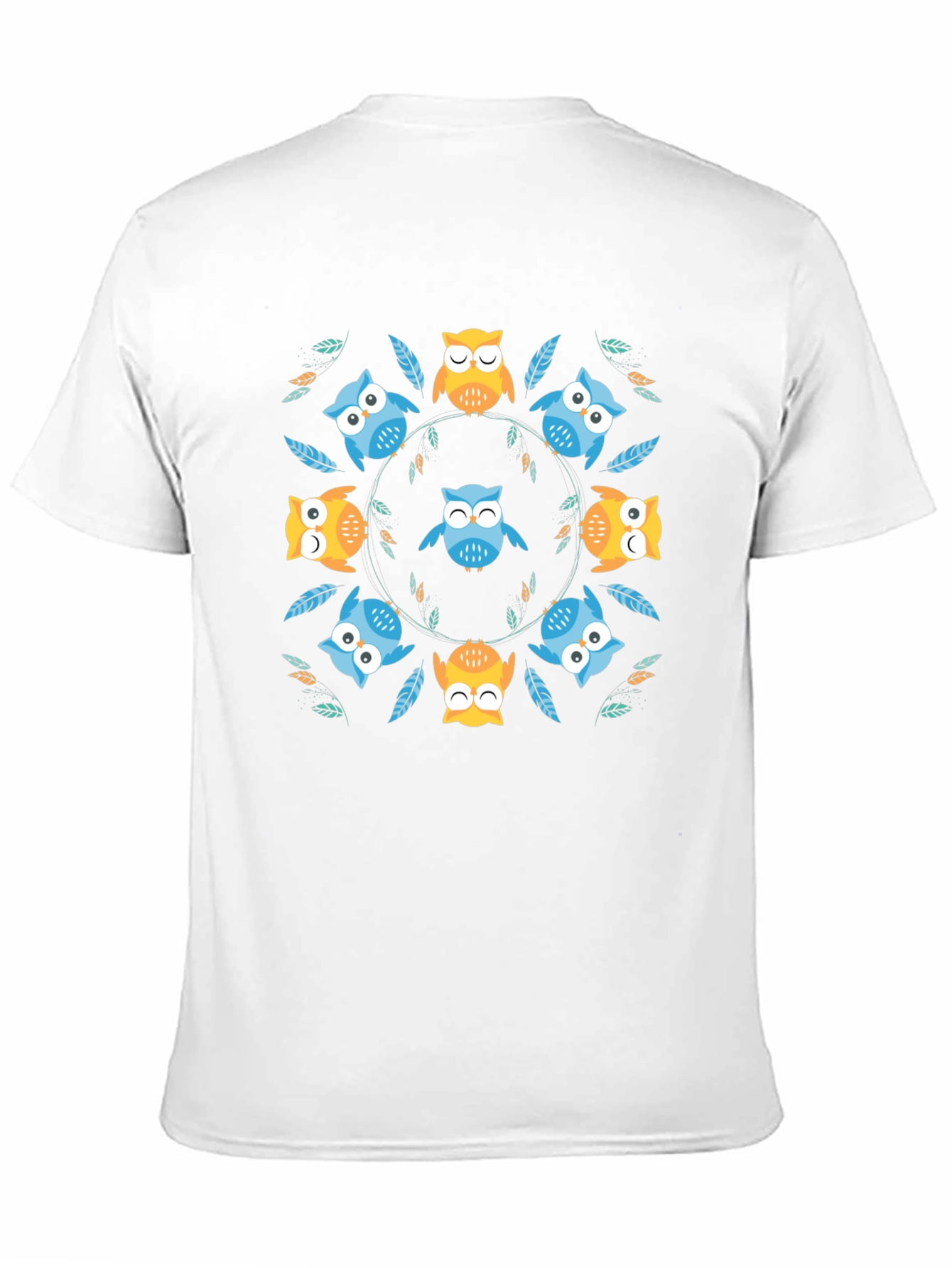 Cute Owl Circle Print Black T-Shirt