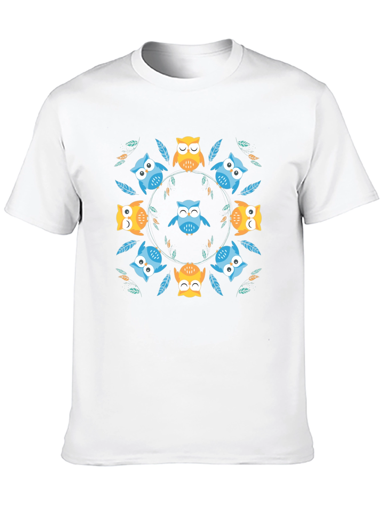 Cute Owl Circle Print Black T-Shirt