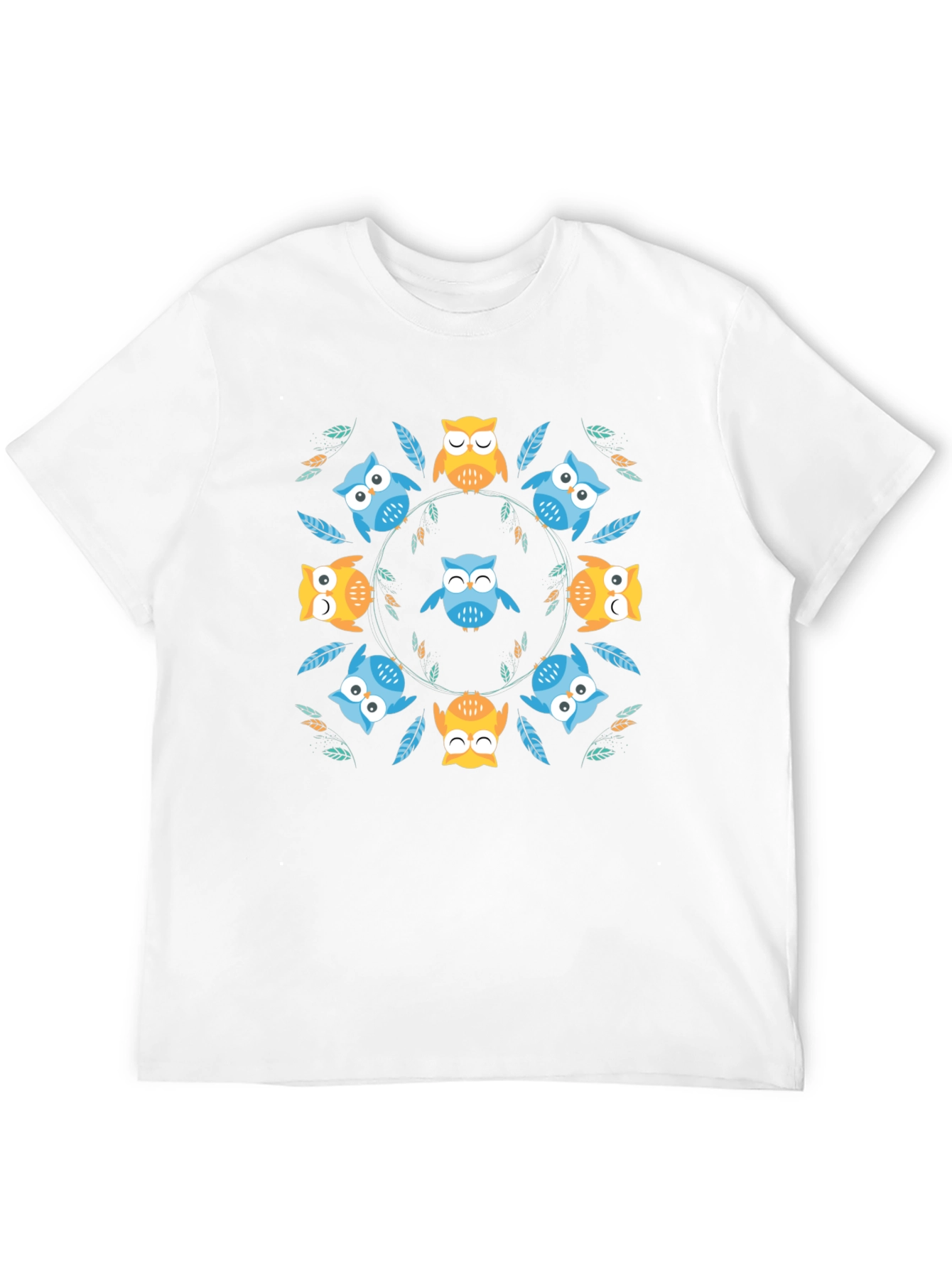 Cute Owl Circle Print Black T-Shirt