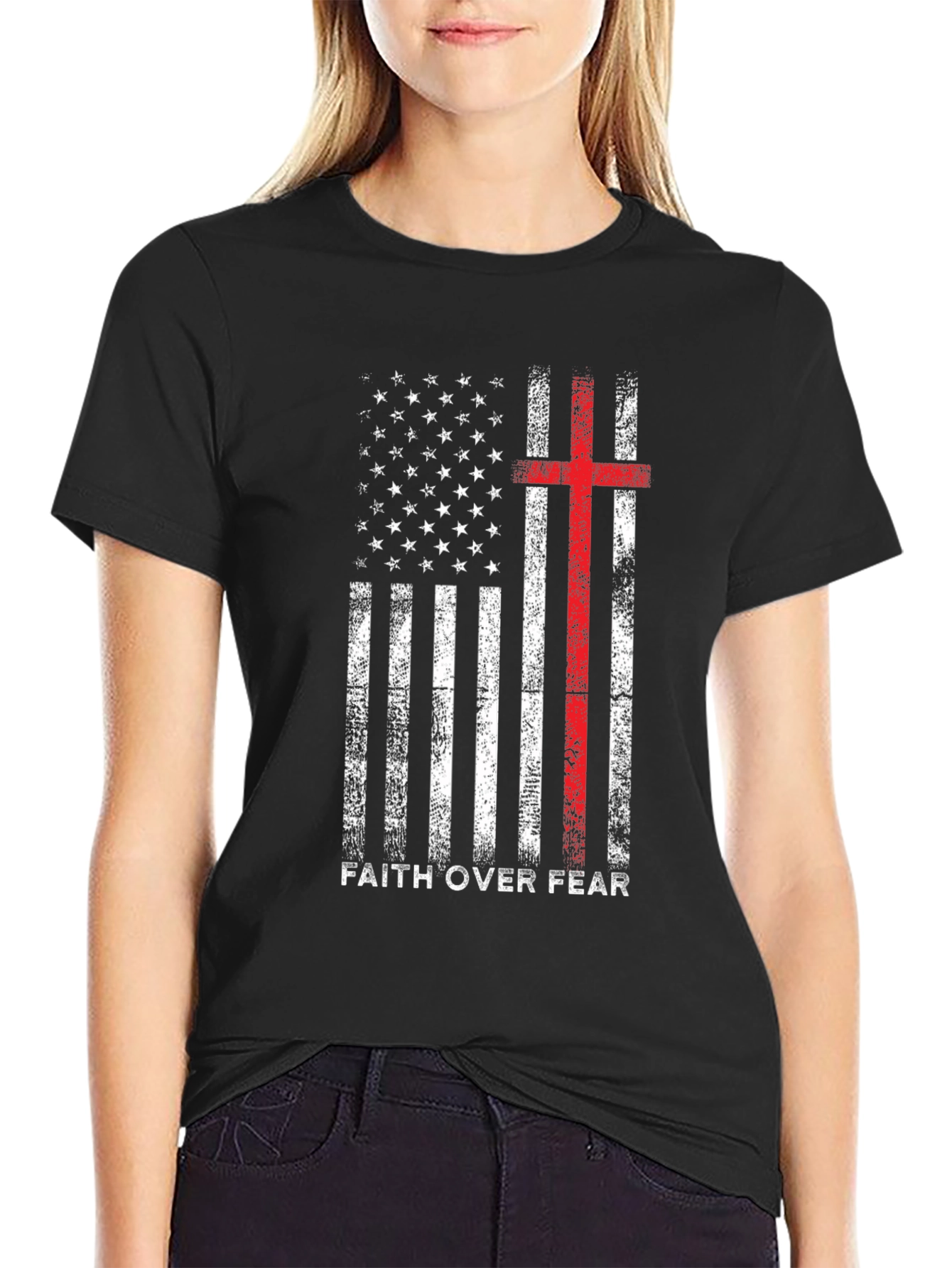 Faith Over Fear American Flag Cross T-Shirt