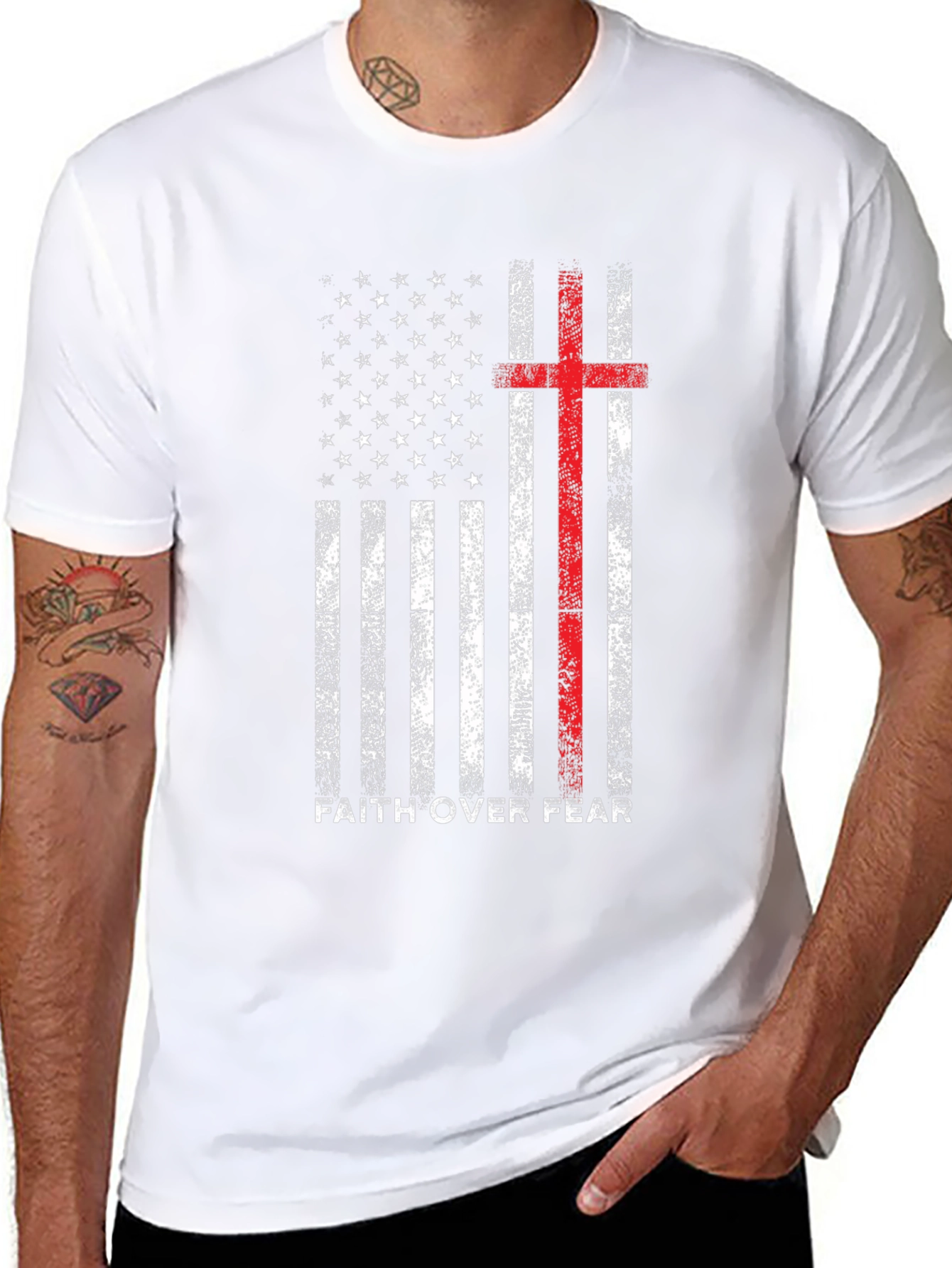 Faith Over Fear American Flag Cross T-Shirt
