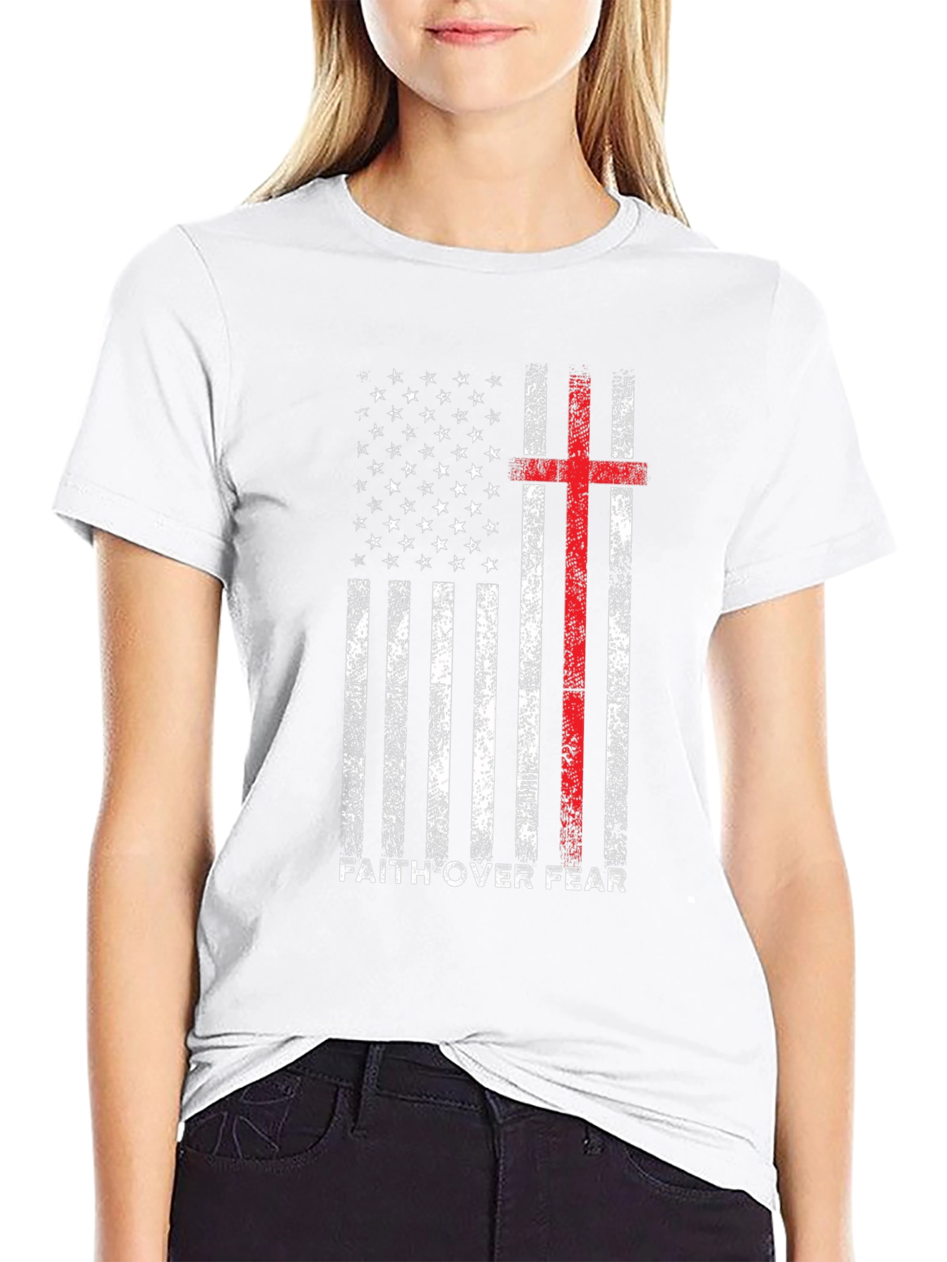 Faith Over Fear American Flag Cross T-Shirt