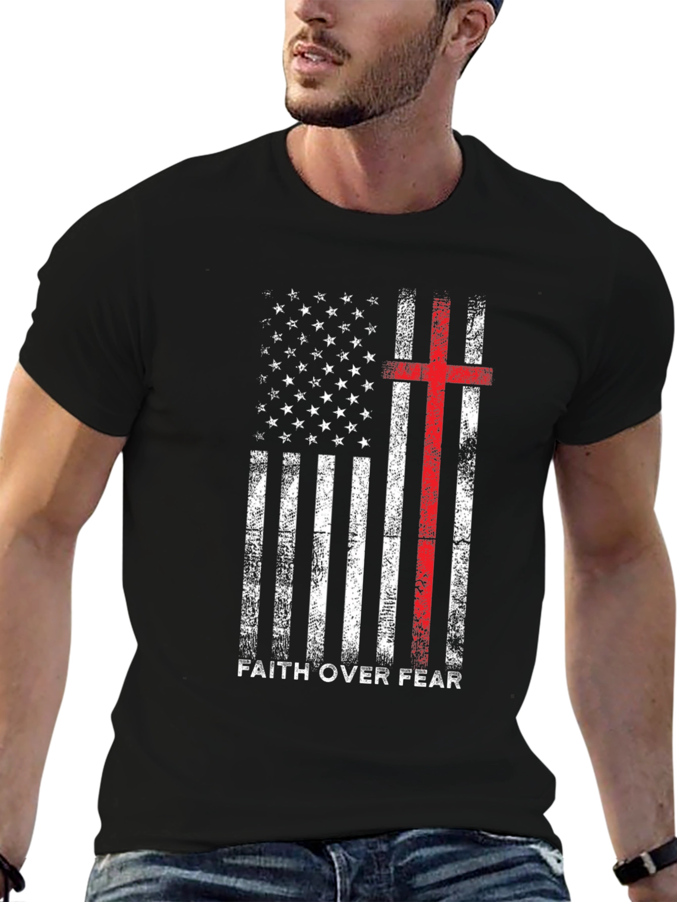 Faith Over Fear American Flag Cross T-Shirt