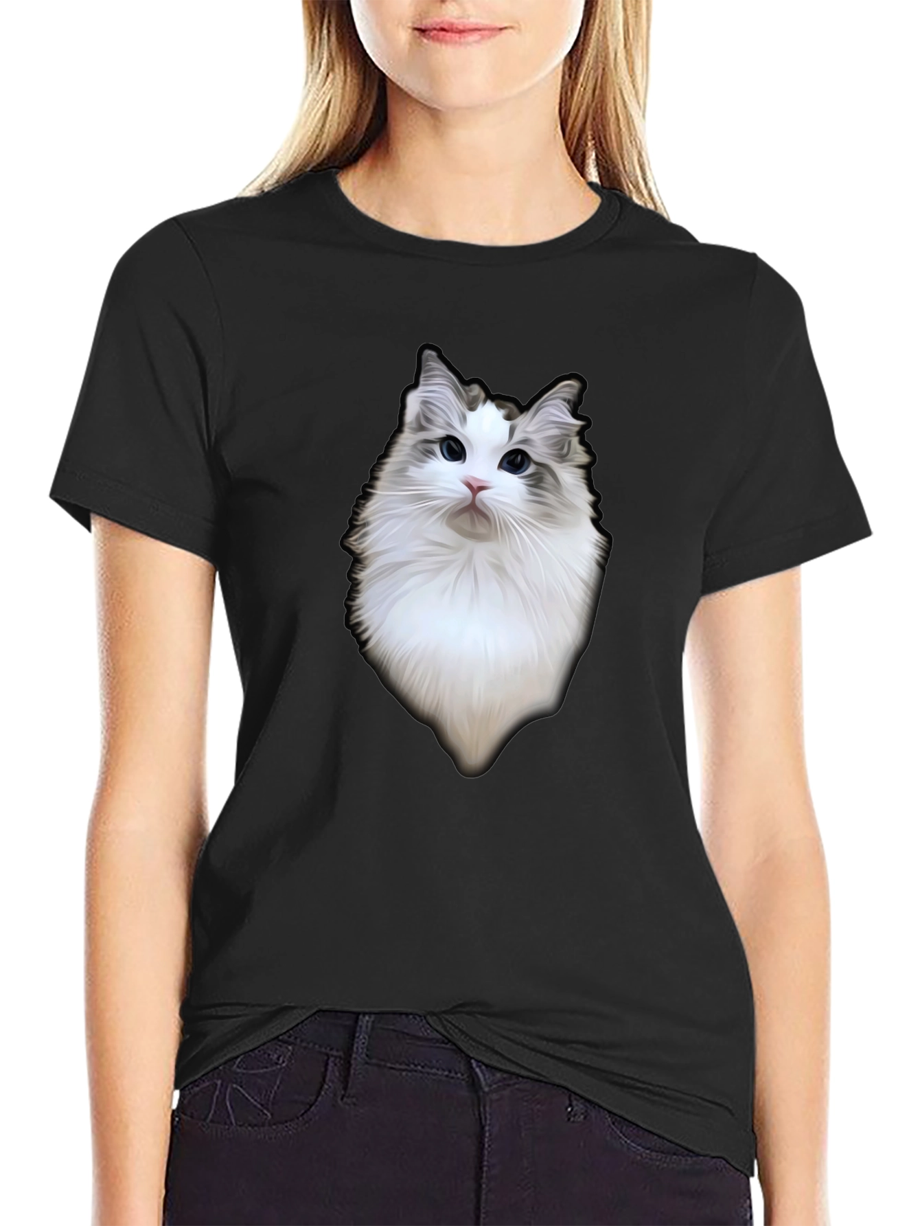 Cat Portrait Black T-Shirt