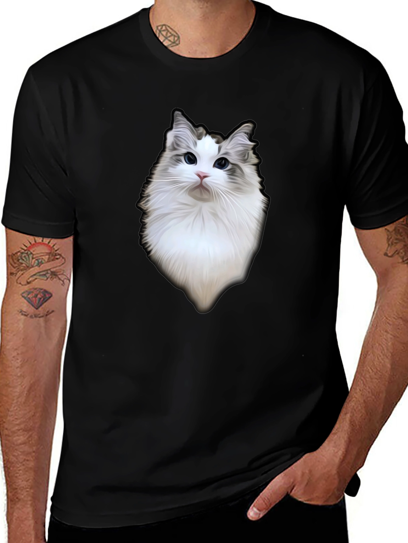 Cat Portrait Black T-Shirt