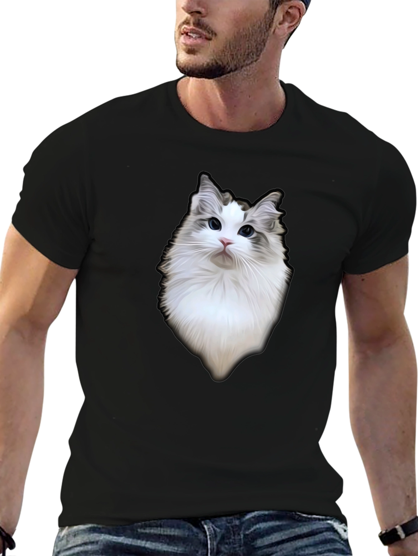 Cat Portrait Black T-Shirt