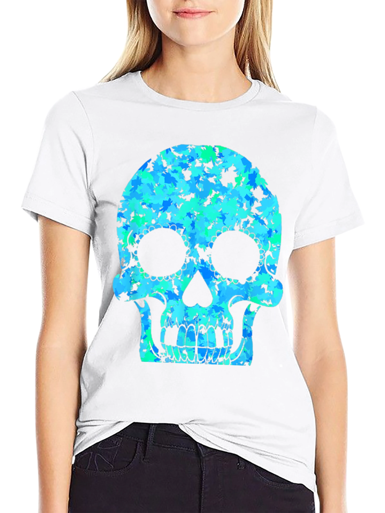 Skull Graphic Tee - Cool Camo Sugar Skull