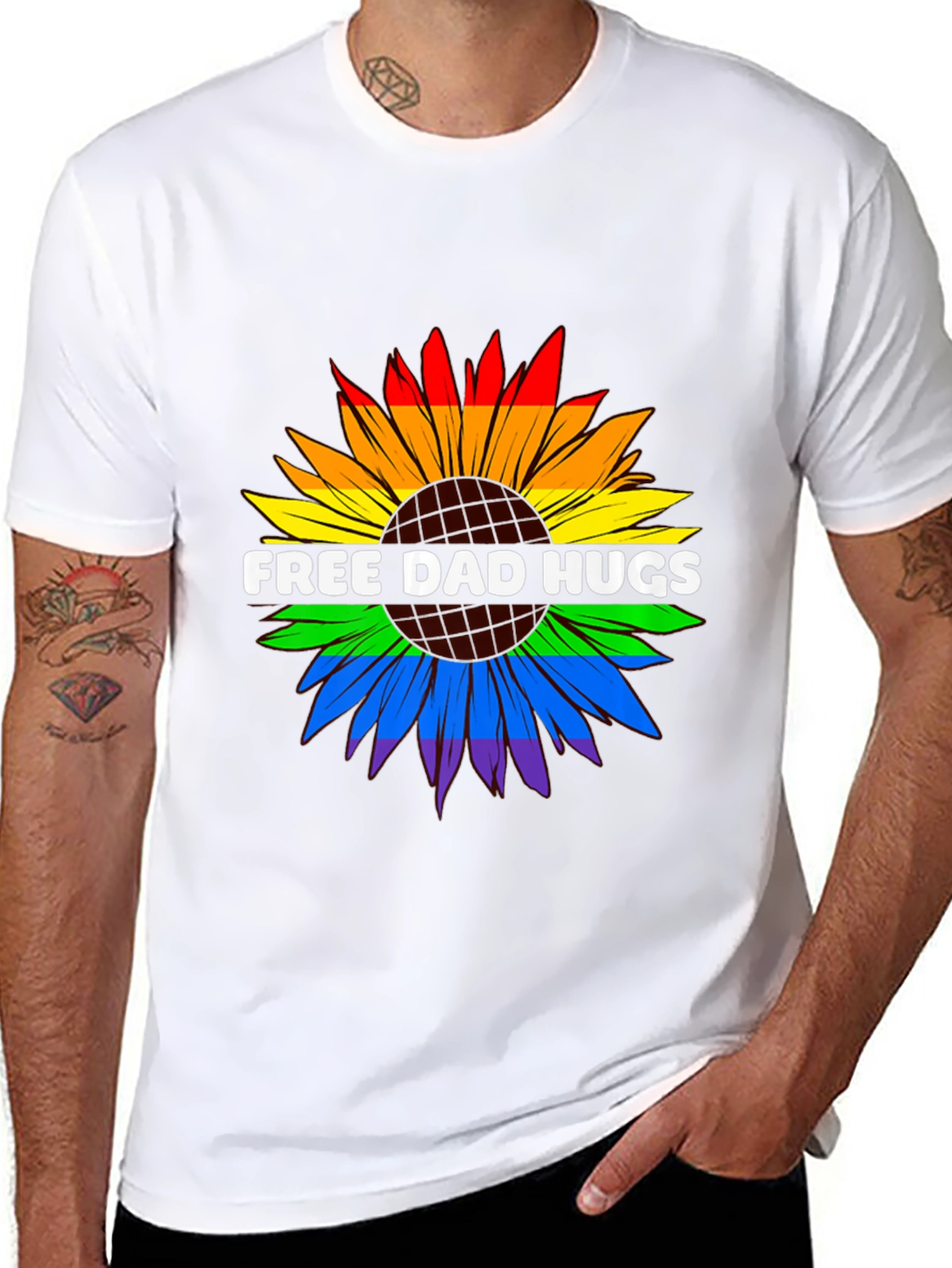 Free Dad Hugs LGBTQ Pride Sunflower T-Shirt