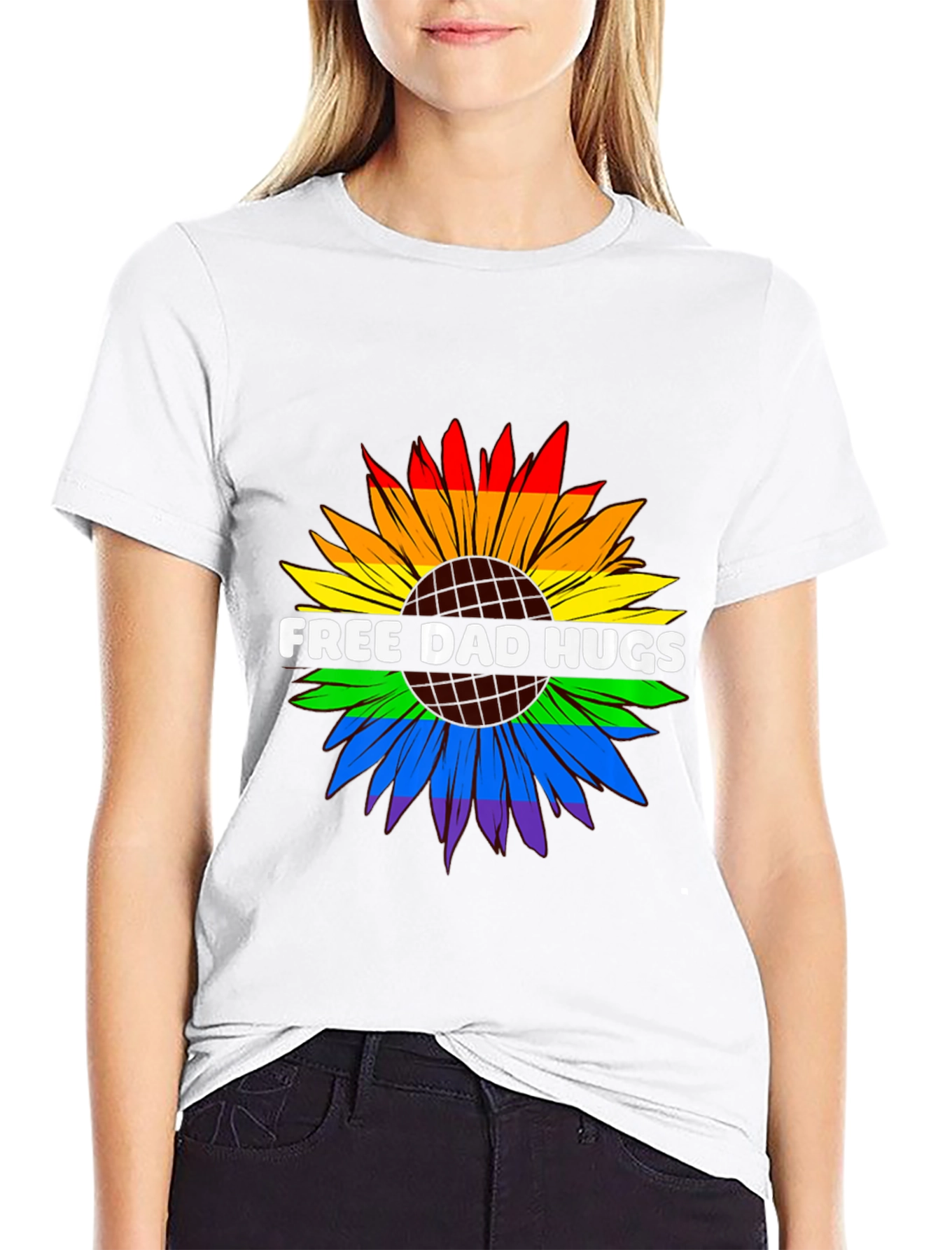 Free Dad Hugs LGBTQ Pride Sunflower T-Shirt