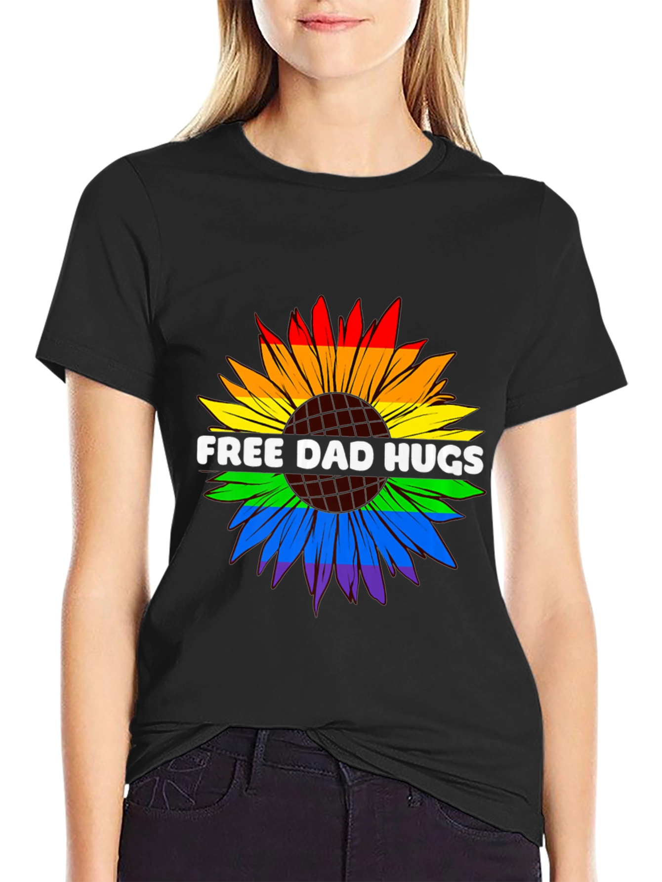 Free Dad Hugs LGBTQ Pride Sunflower T-Shirt
