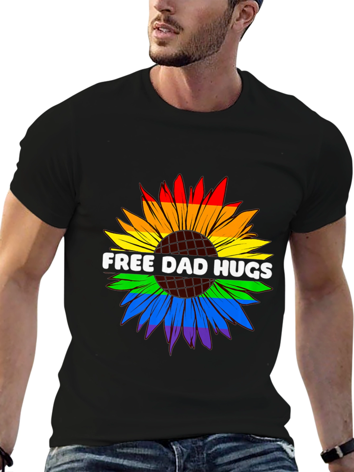 Free Dad Hugs LGBTQ Pride Sunflower T-Shirt