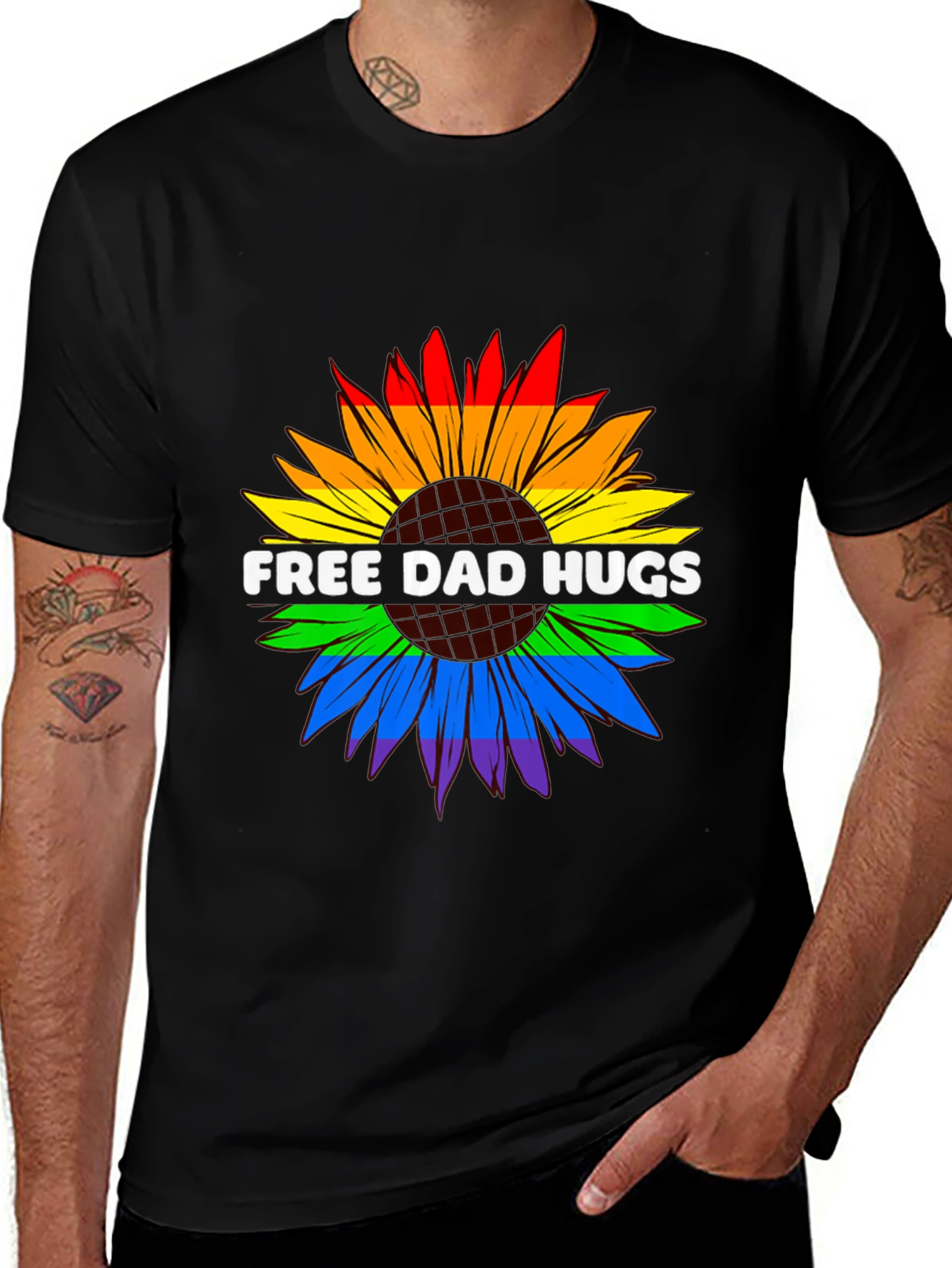 Free Dad Hugs LGBTQ Pride Sunflower T-Shirt