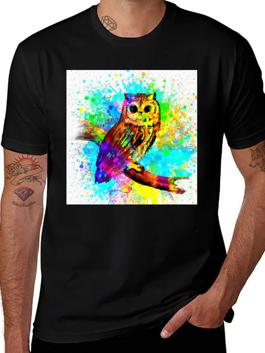Colorful Owl Graphic Black T-Shirt