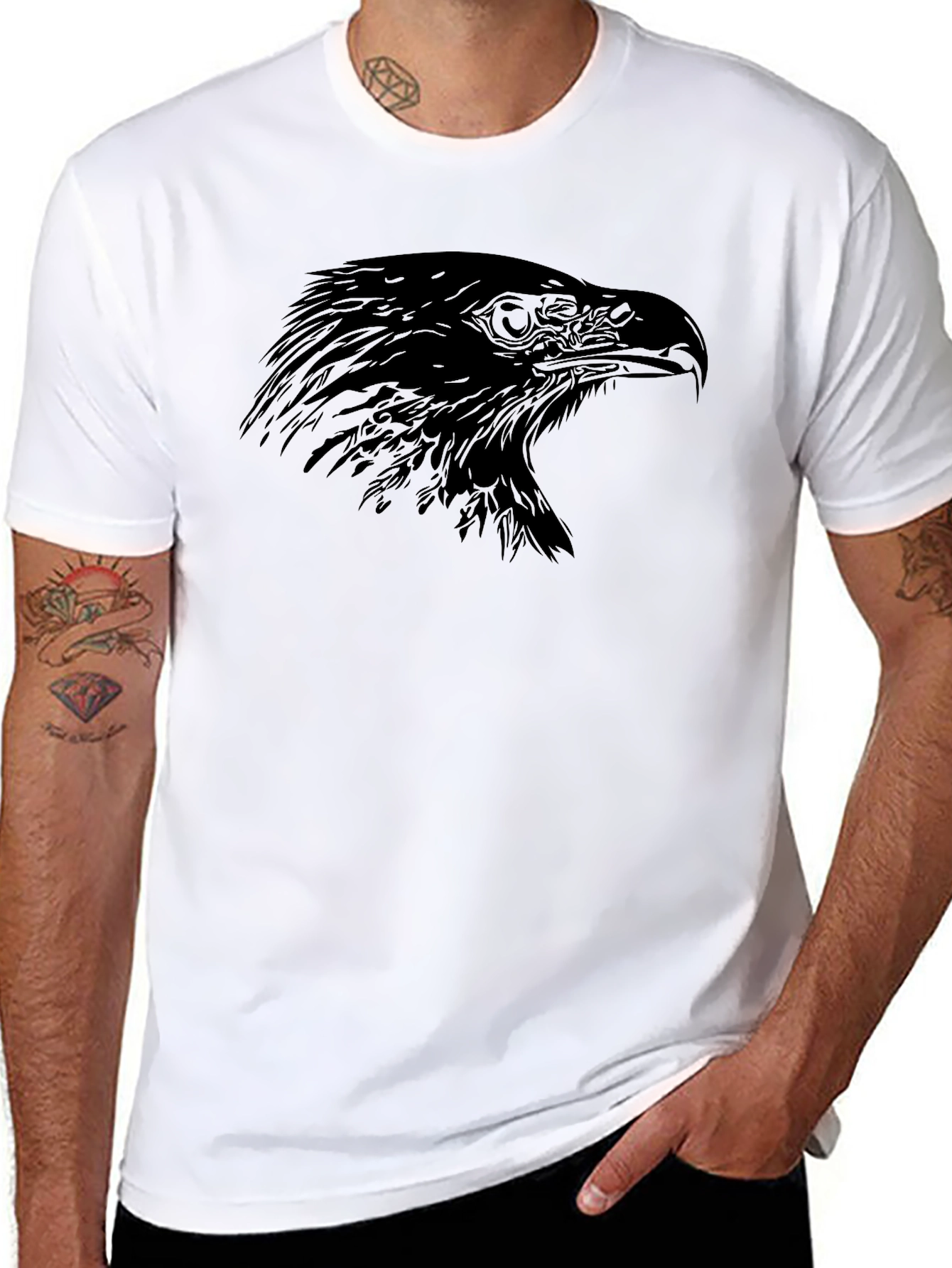 Mens Black Eagle Graphic Tee - Stylish Bird Design