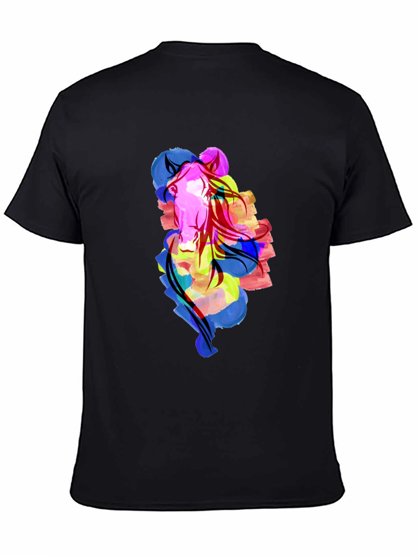 Abstract Horse Graphic Black Tee Shirt