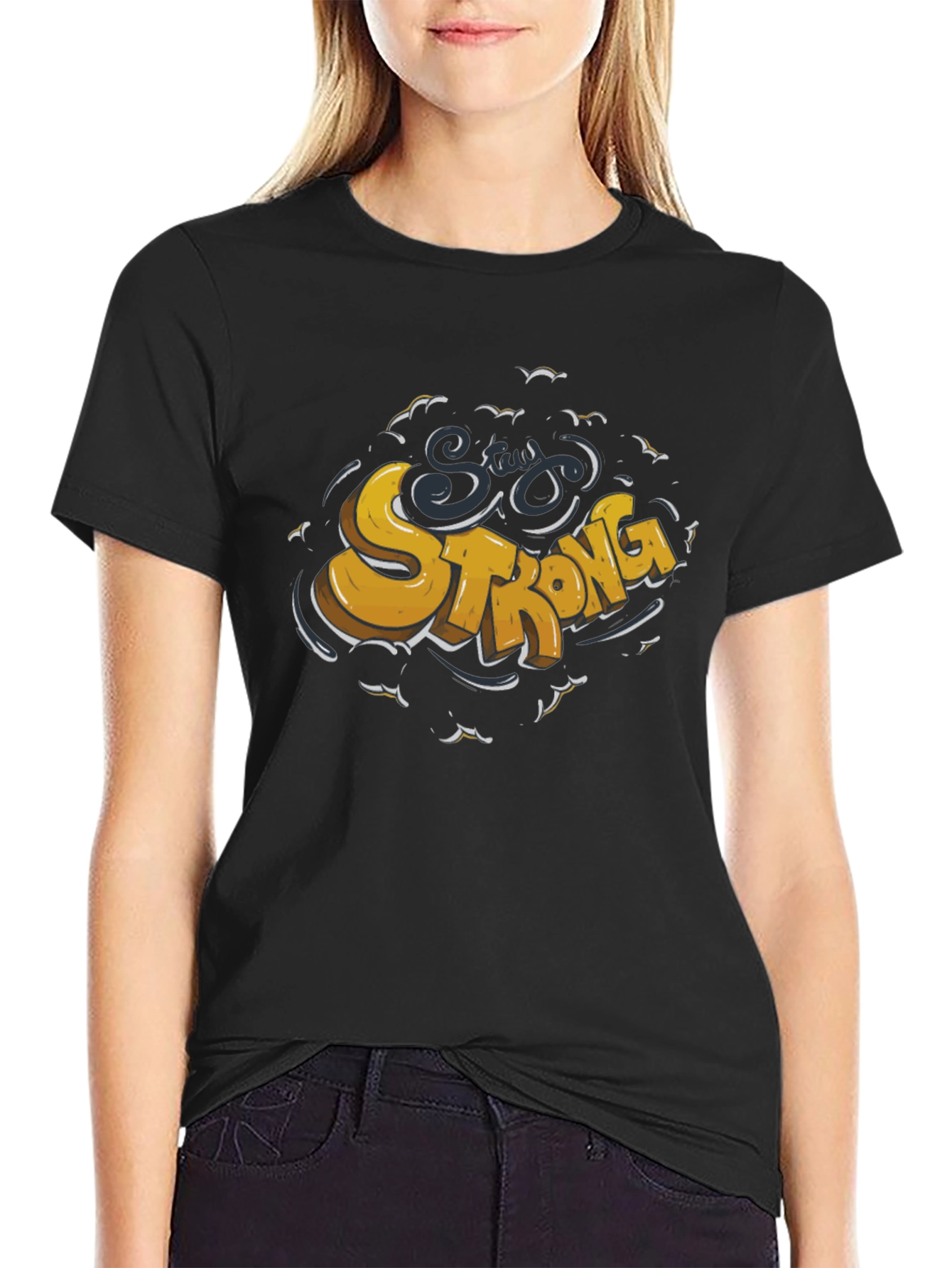 Stay Strong Graphic Tee - Black Crew Neck T-Shirt