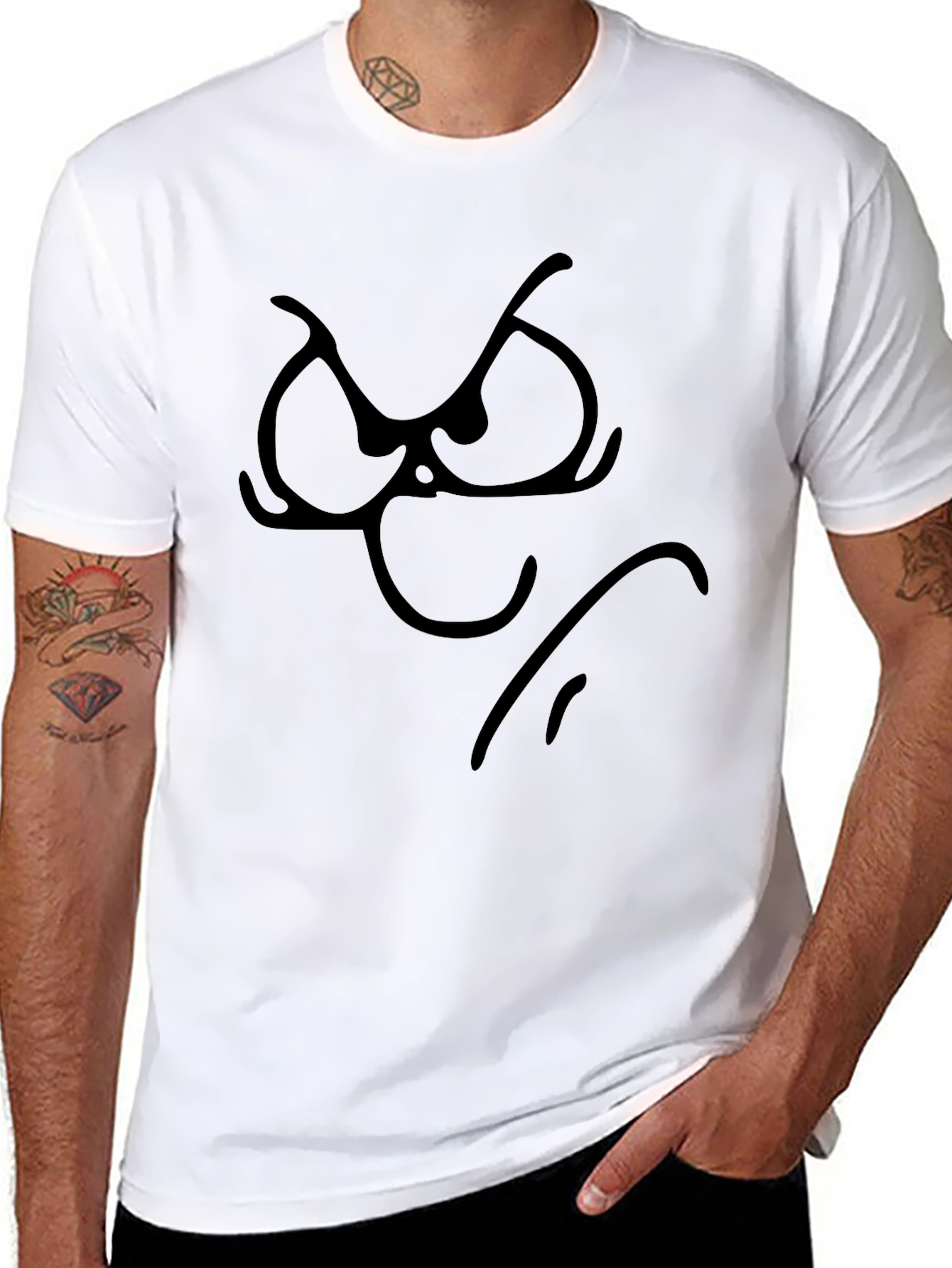 Grumpy Face Graphic Tee - Black Cotton T-Shirt