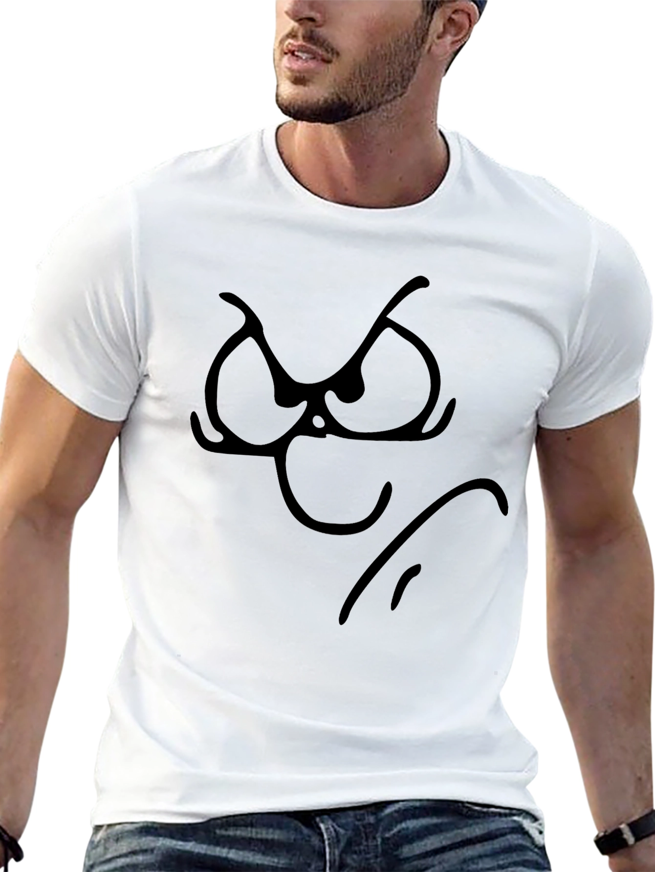 Grumpy Face Graphic Tee - Black Cotton T-Shirt