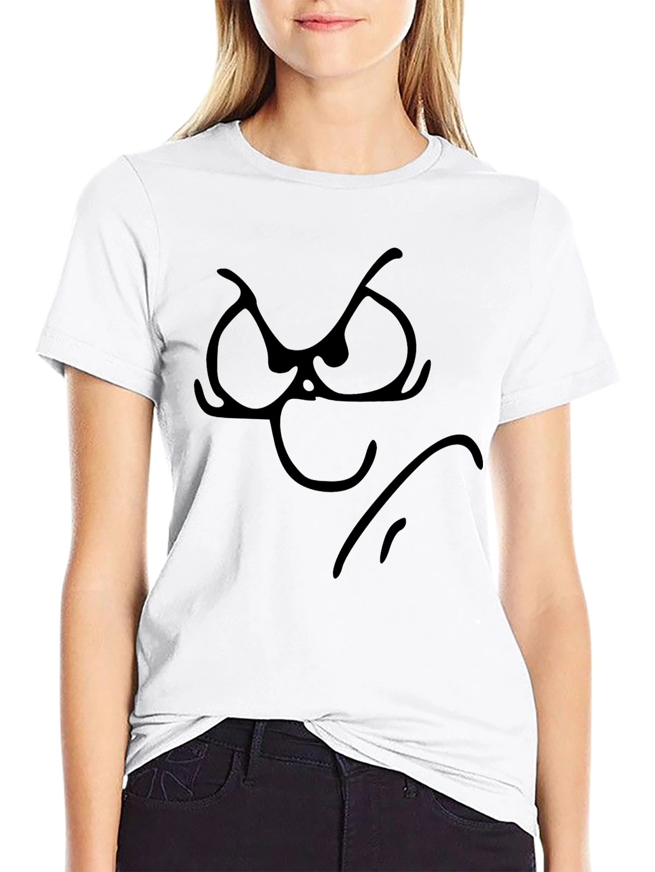 Grumpy Face Graphic Tee - Black Cotton T-Shirt