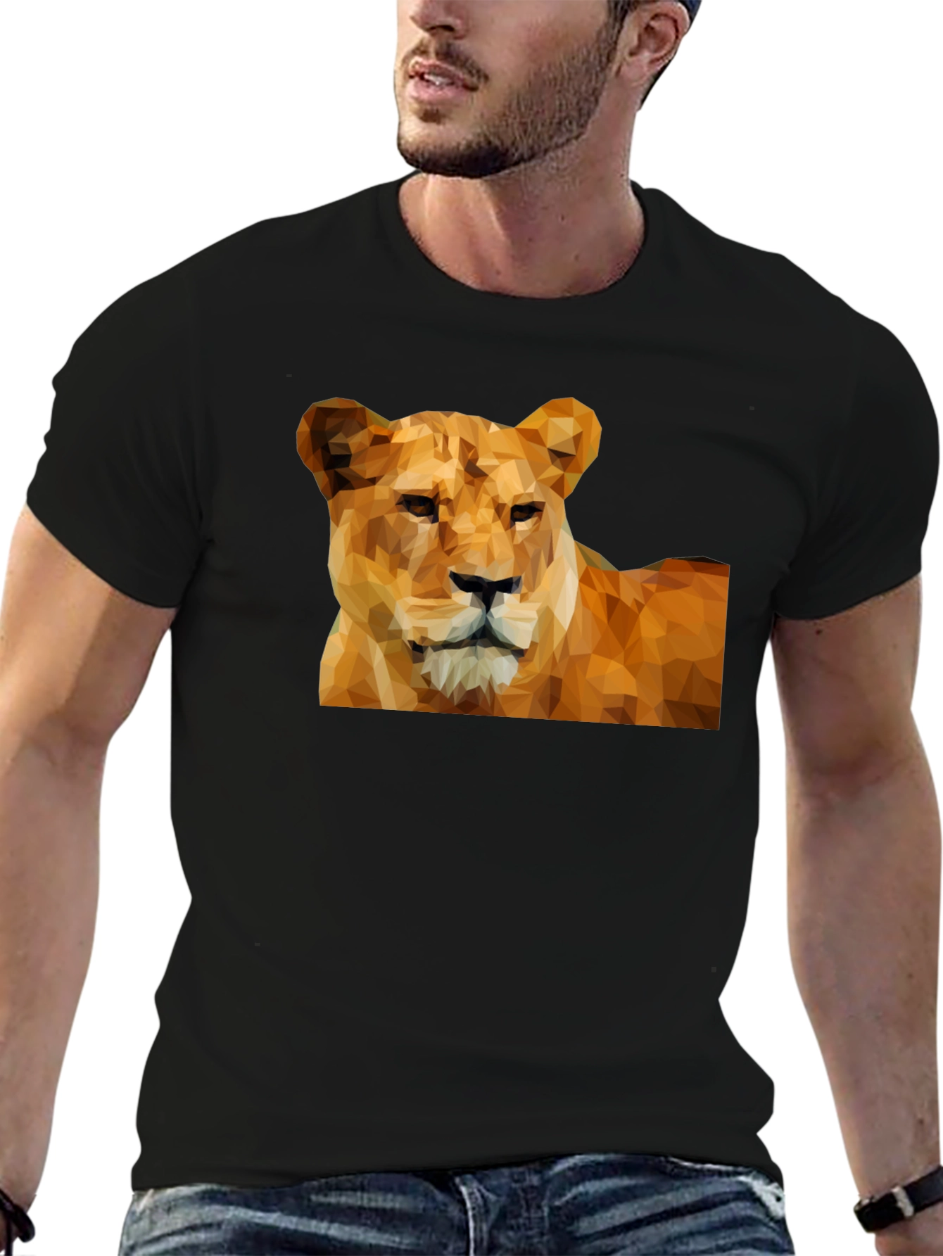 Geometric Lioness Graphic Tee - Black