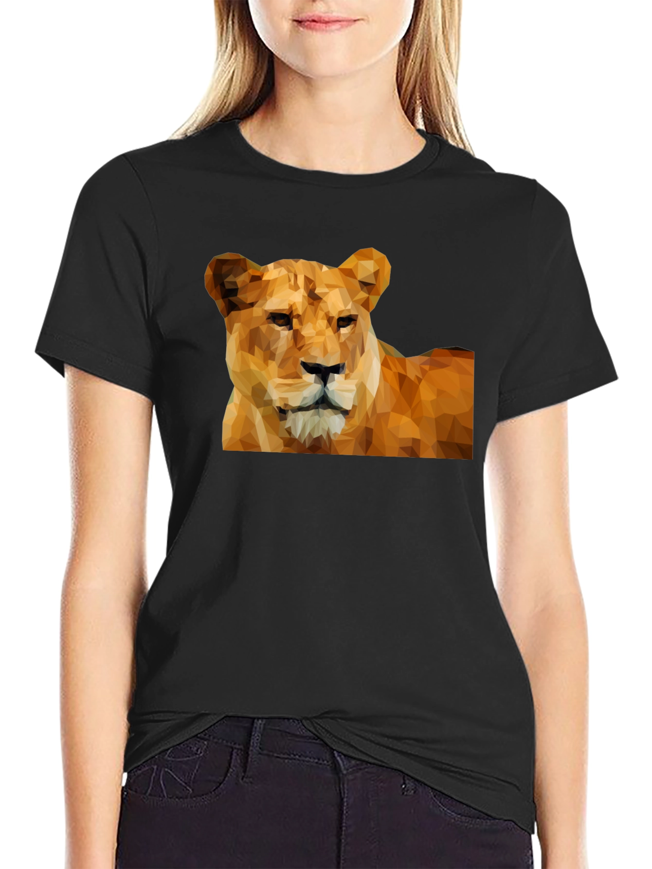Geometric Lioness Graphic Tee - Black