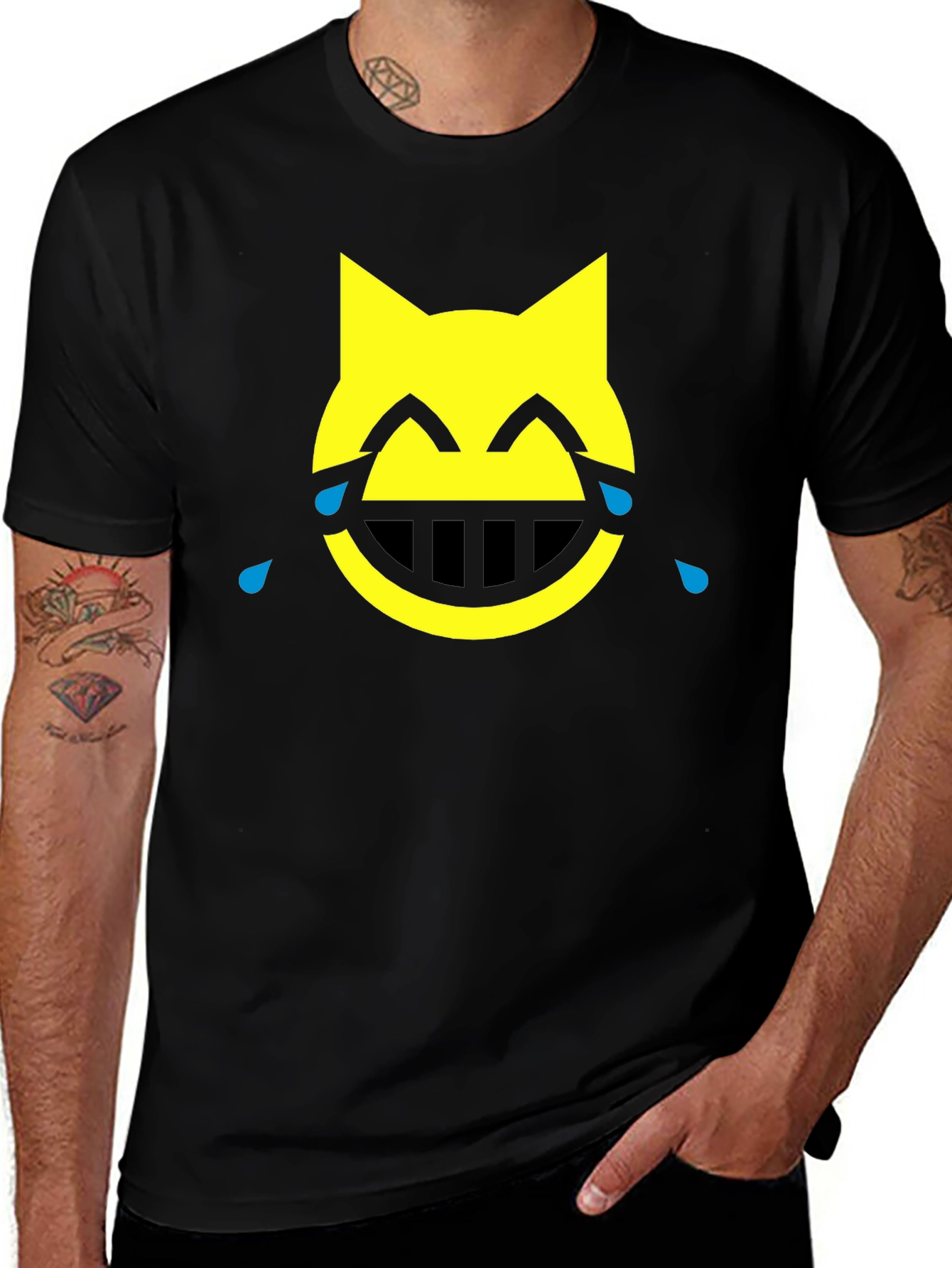 Funny Cat Crying Black T-Shirt