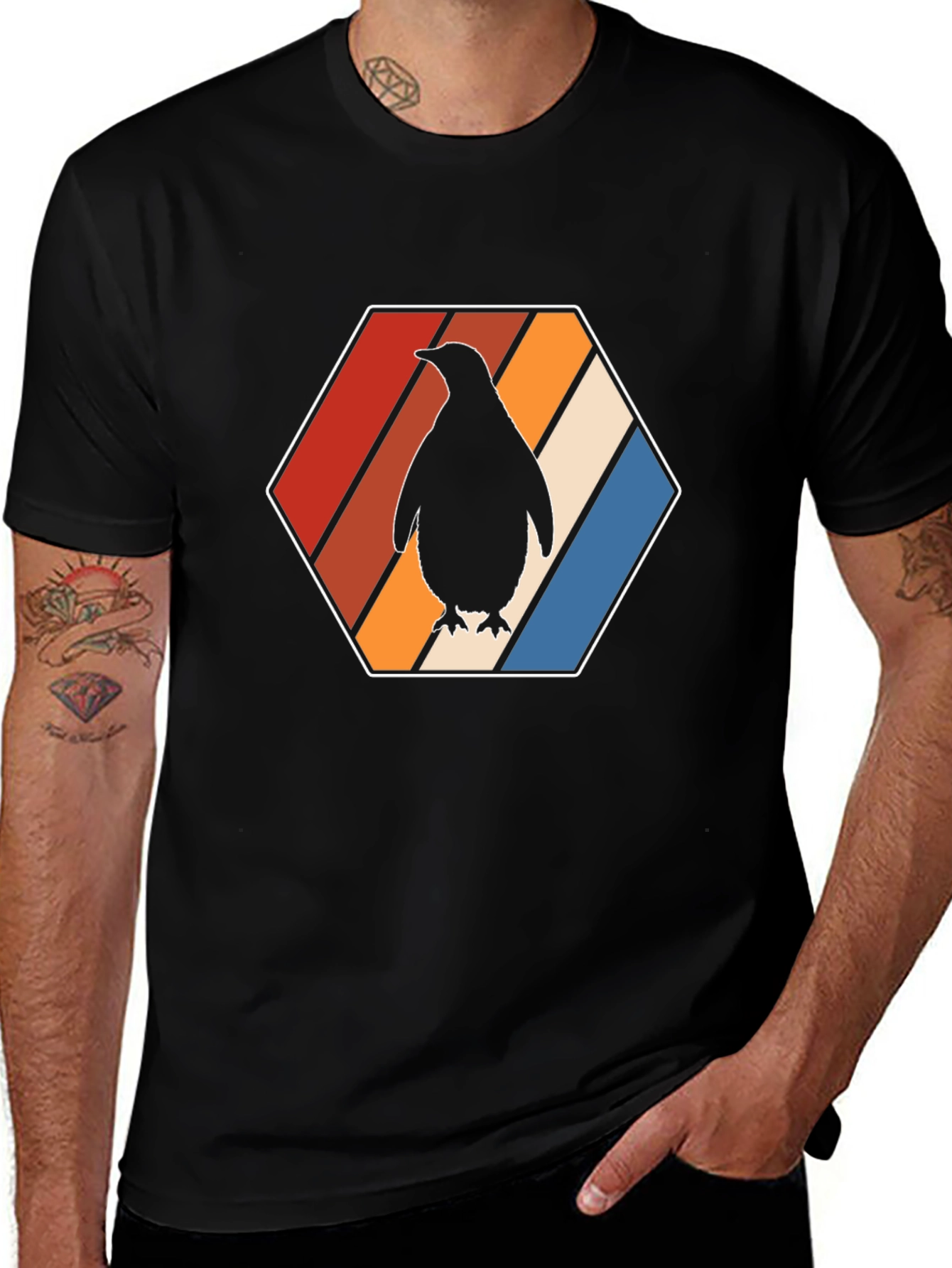 Retro Penguin T-Shirt - Cool Hexagon Design