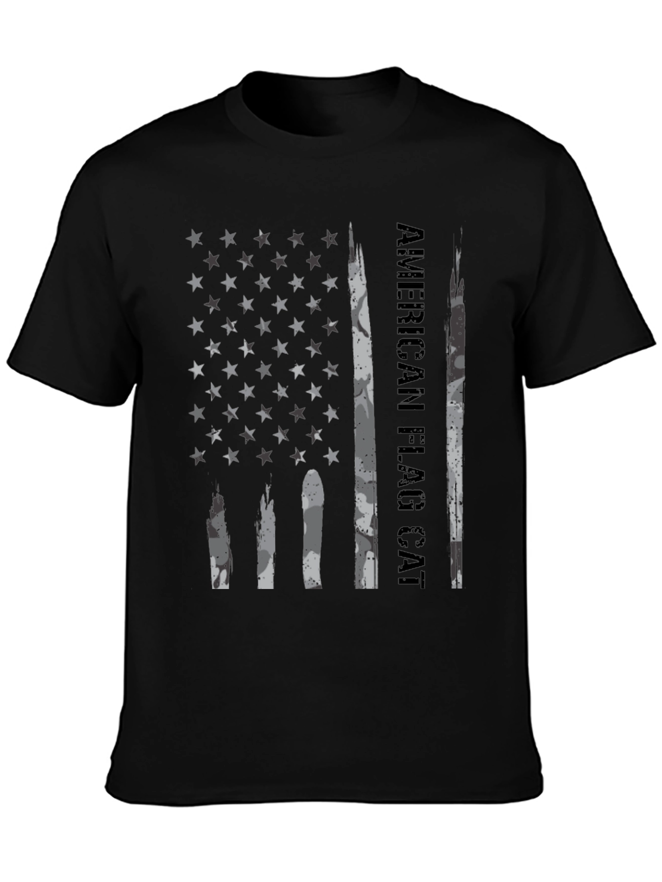American Flag Cat T-Shirt Black Graphic Tee