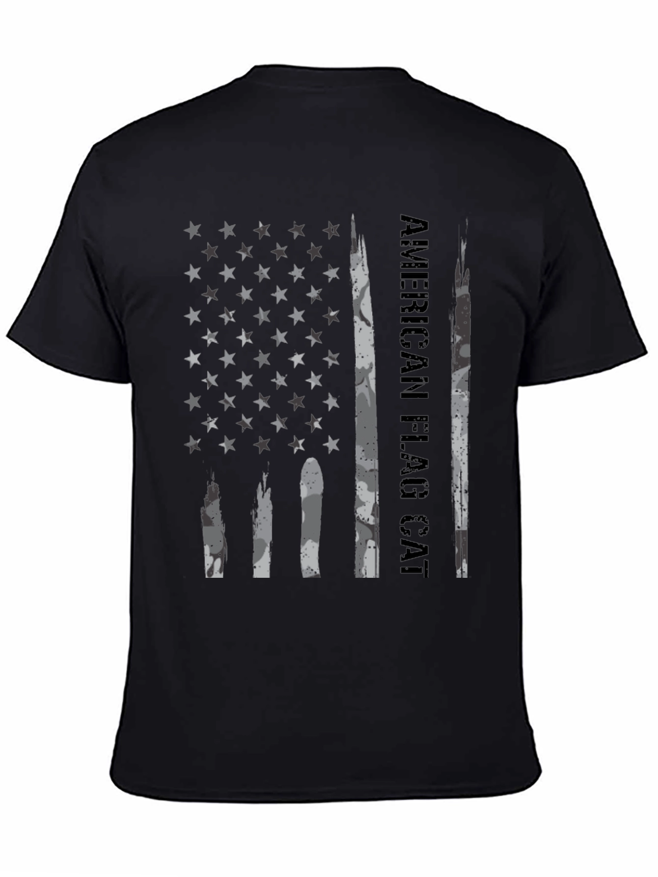 American Flag Cat T-Shirt Black Graphic Tee