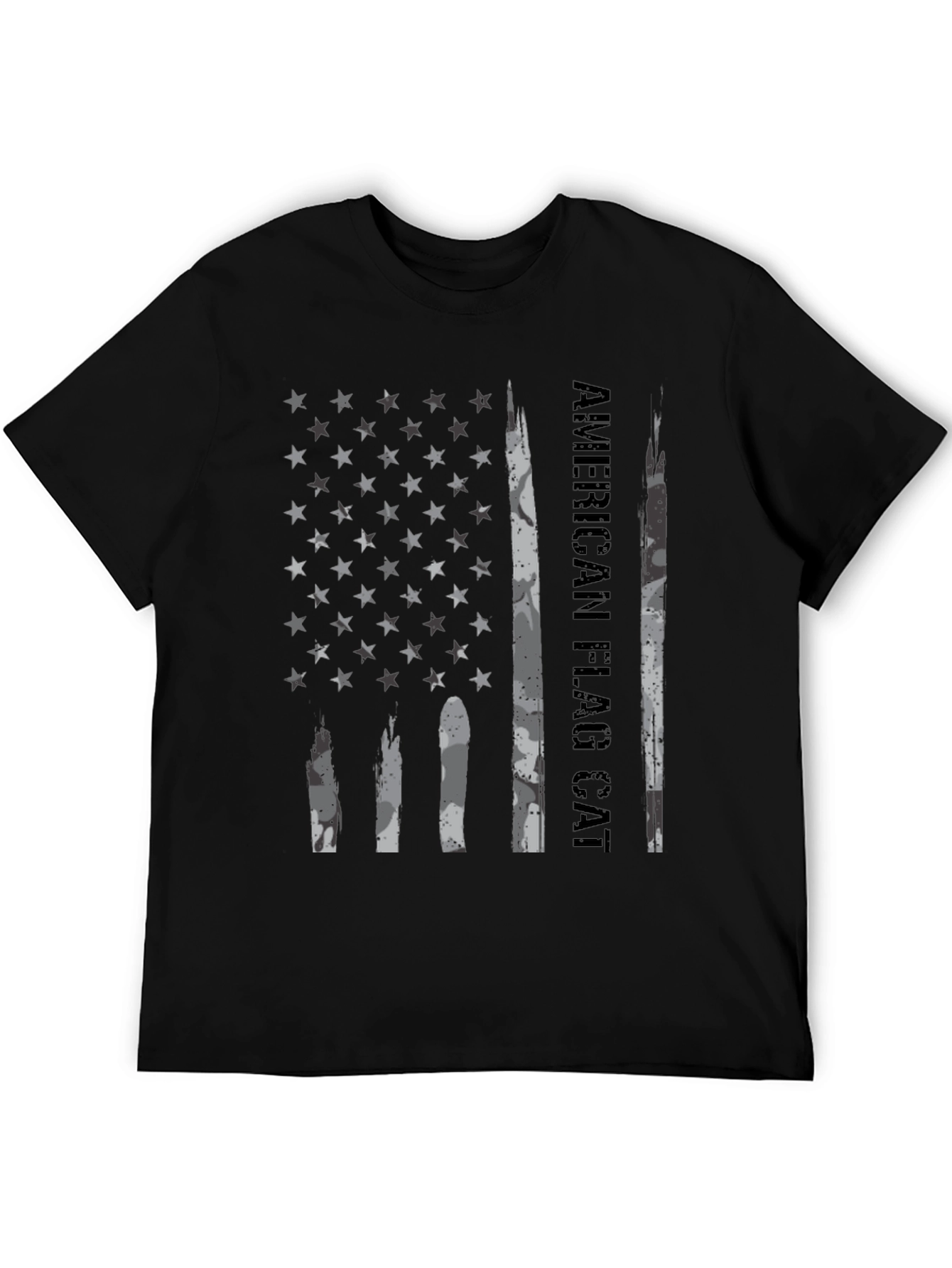 American Flag Cat T-Shirt Black Graphic Tee