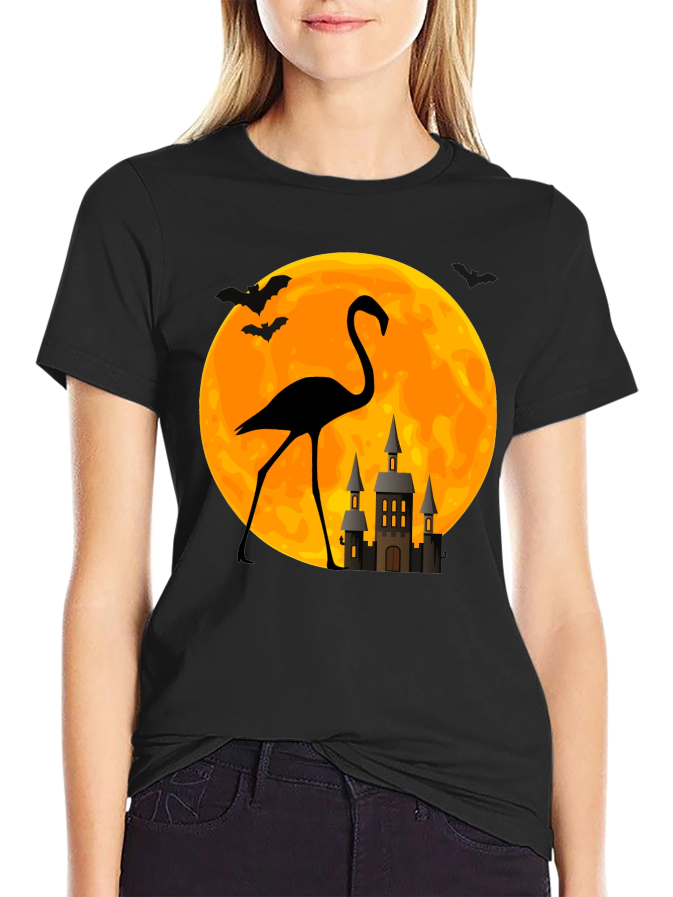 Halloween Flamingo Moon Graphic Tee