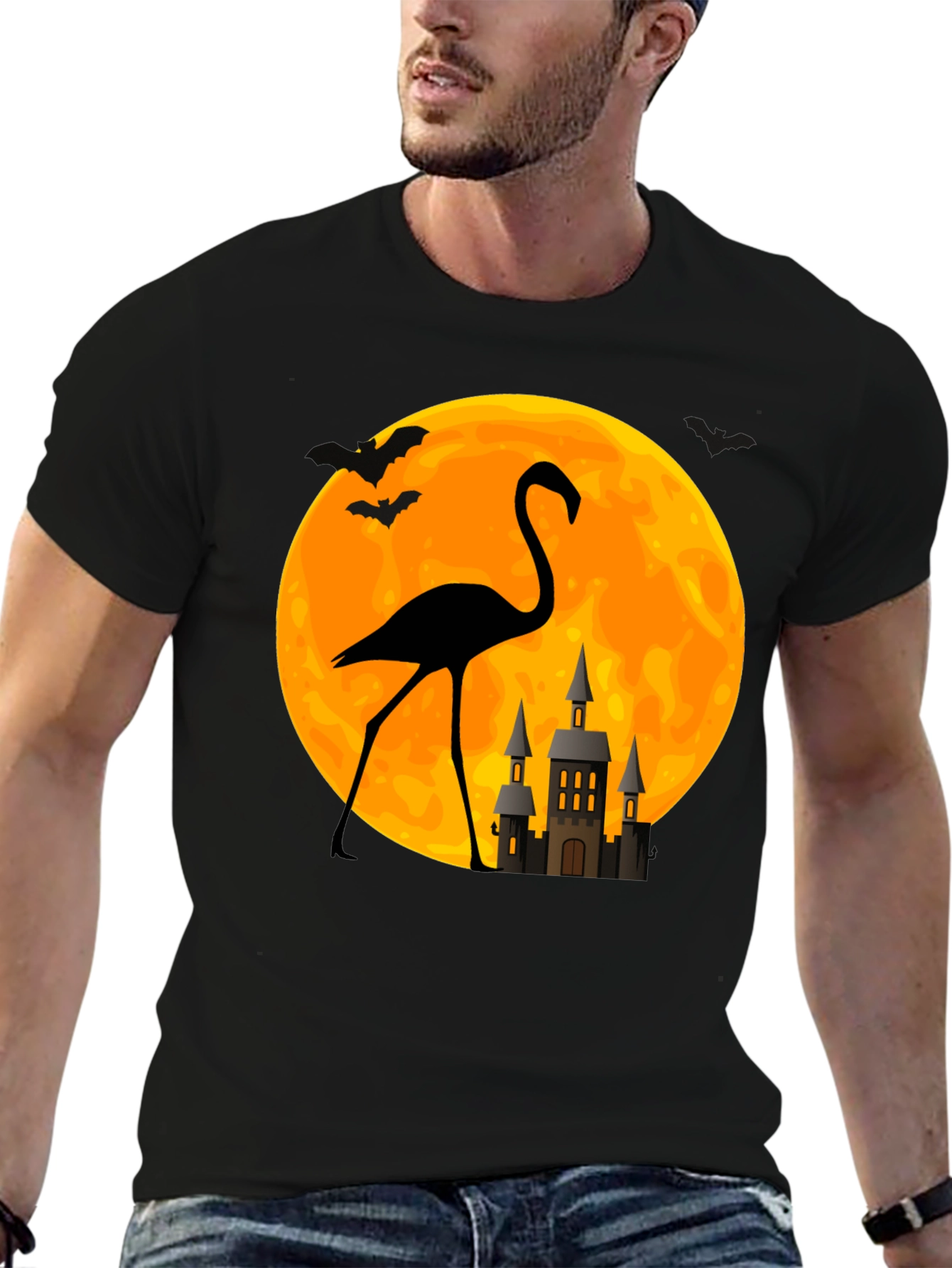 Halloween Flamingo Moon Graphic Tee