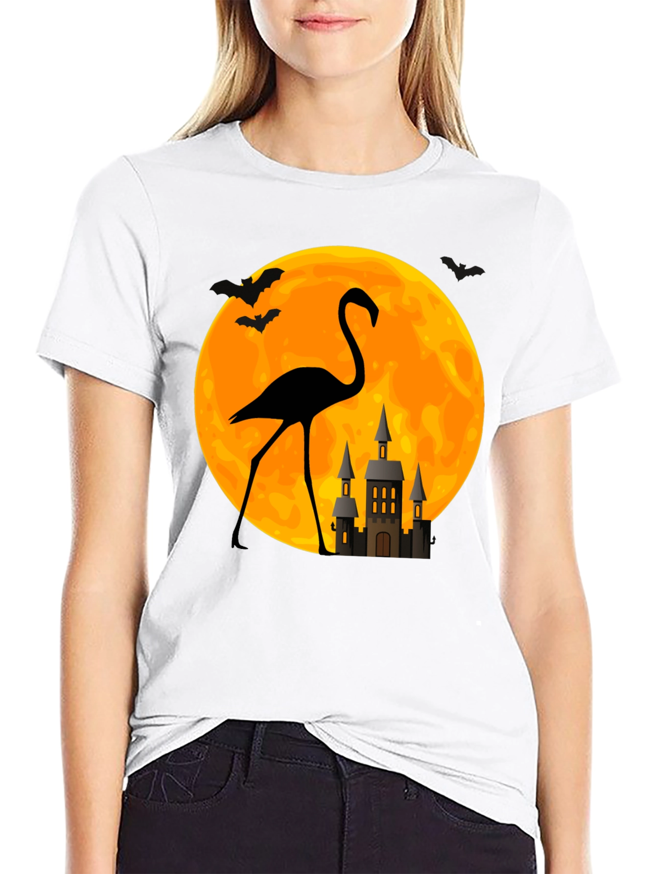 Halloween Flamingo Moon Graphic Tee