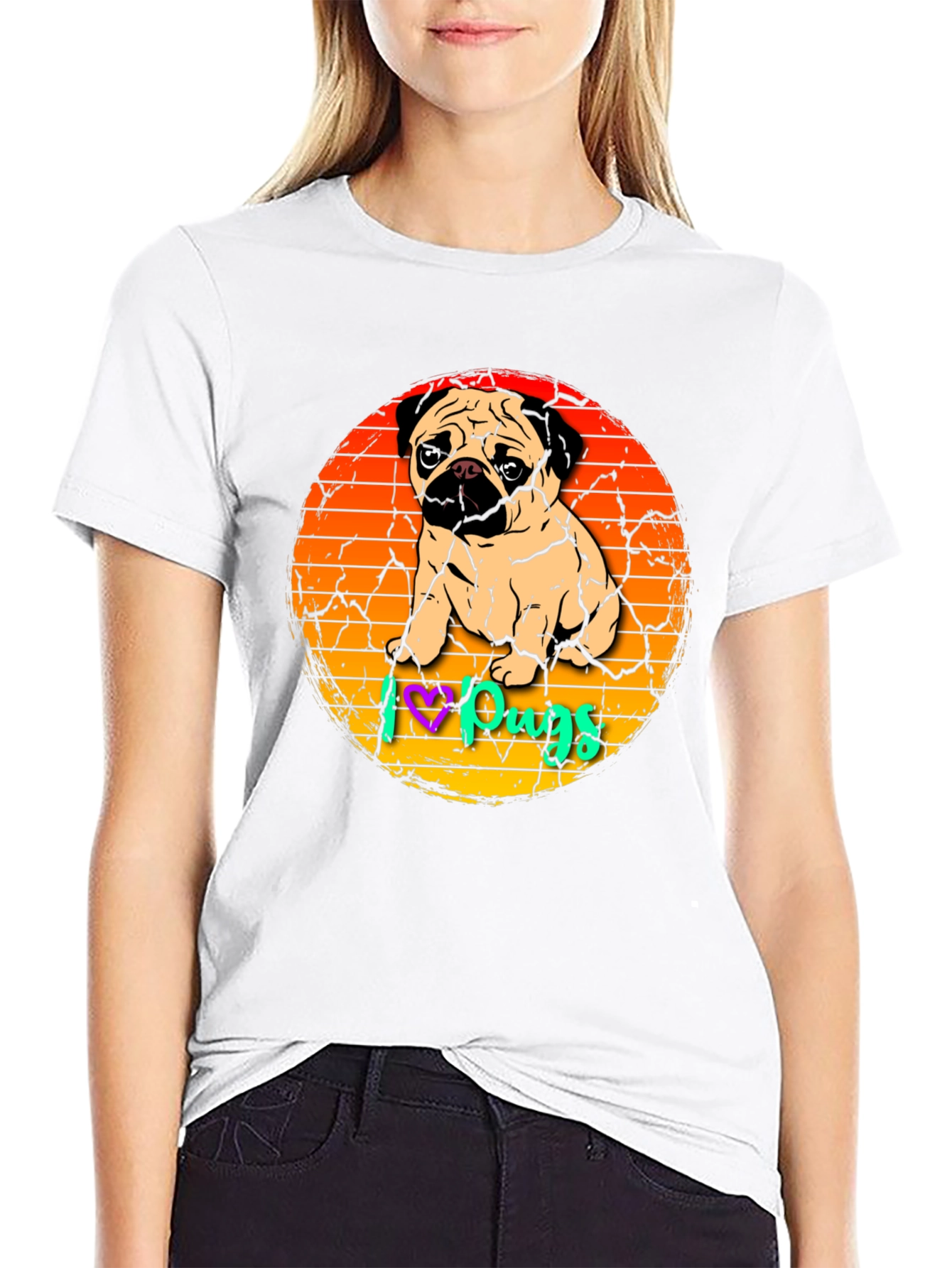 I Love Pugs Graphic Tee Cute Pug Lover Shirt