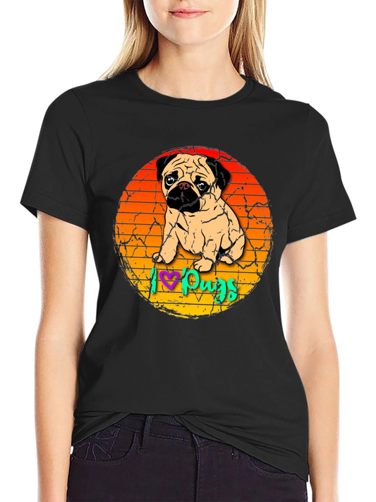 I Love Pugs Graphic Tee Cute Pug Lover Shirt