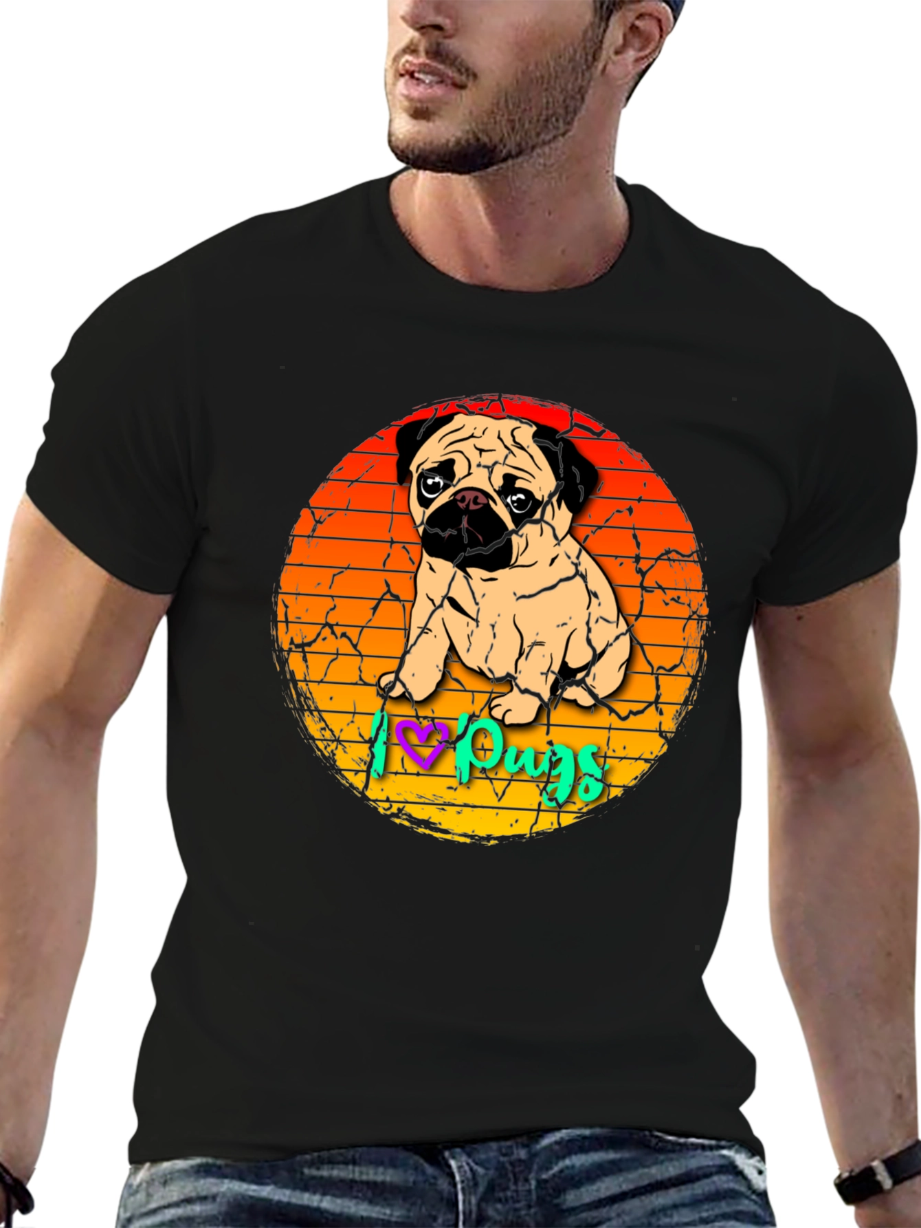 I Love Pugs Graphic Tee Cute Pug Lover Shirt
