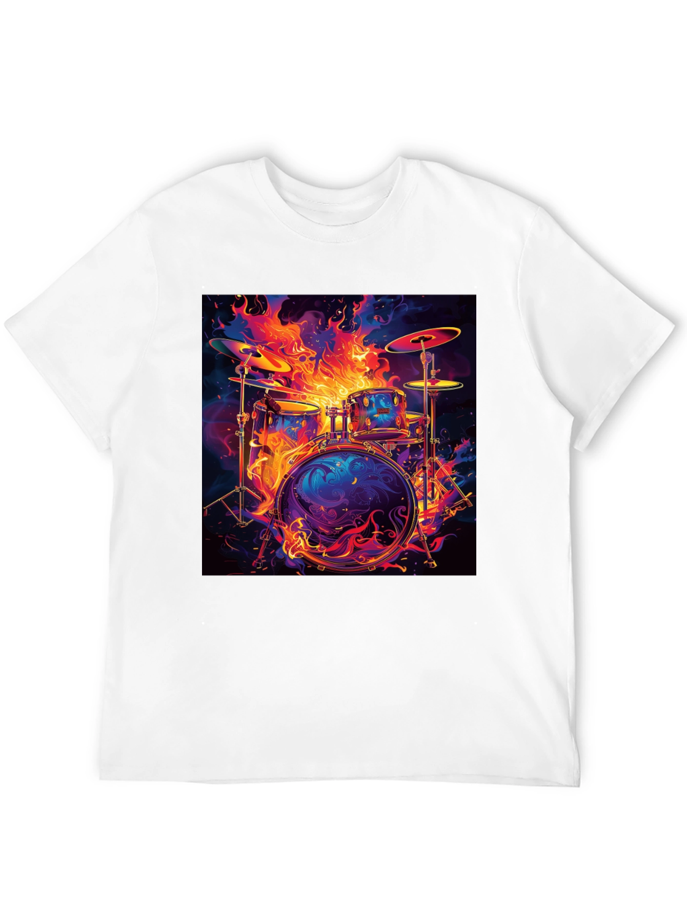 Fiery Drum Set Graphic Tee - Black Cotton T-Shirt