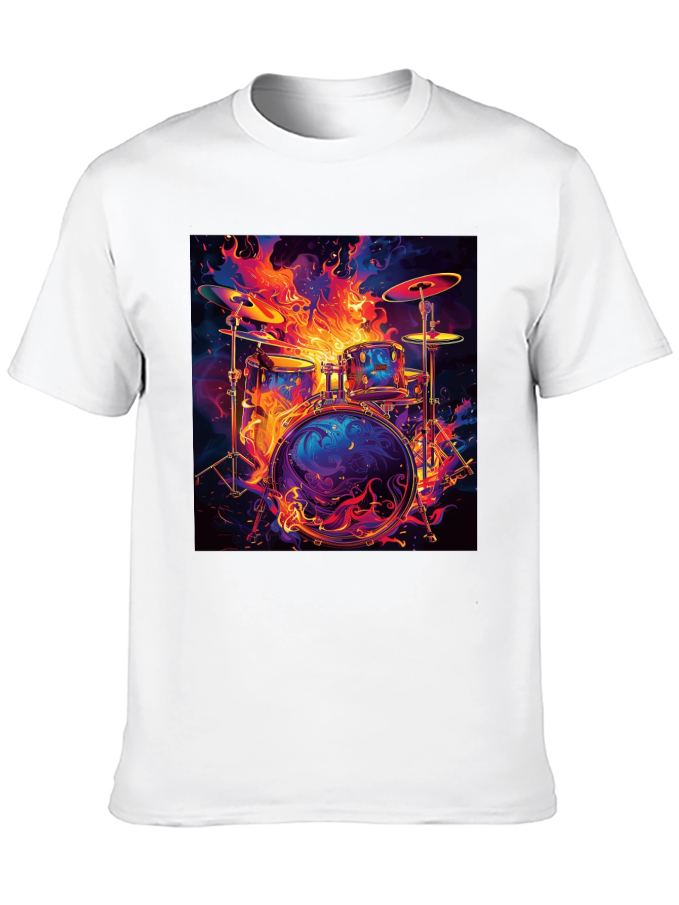 Fiery Drum Set Graphic Tee - Black Cotton T-Shirt