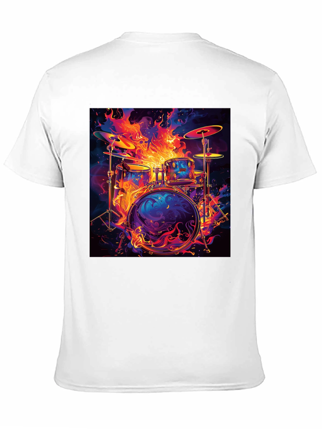 Fiery Drum Set Graphic Tee - Black Cotton T-Shirt