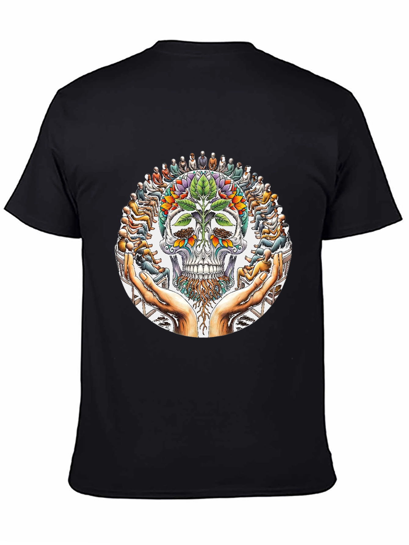 Floral Skull Graphic Tee - Spiritual Design