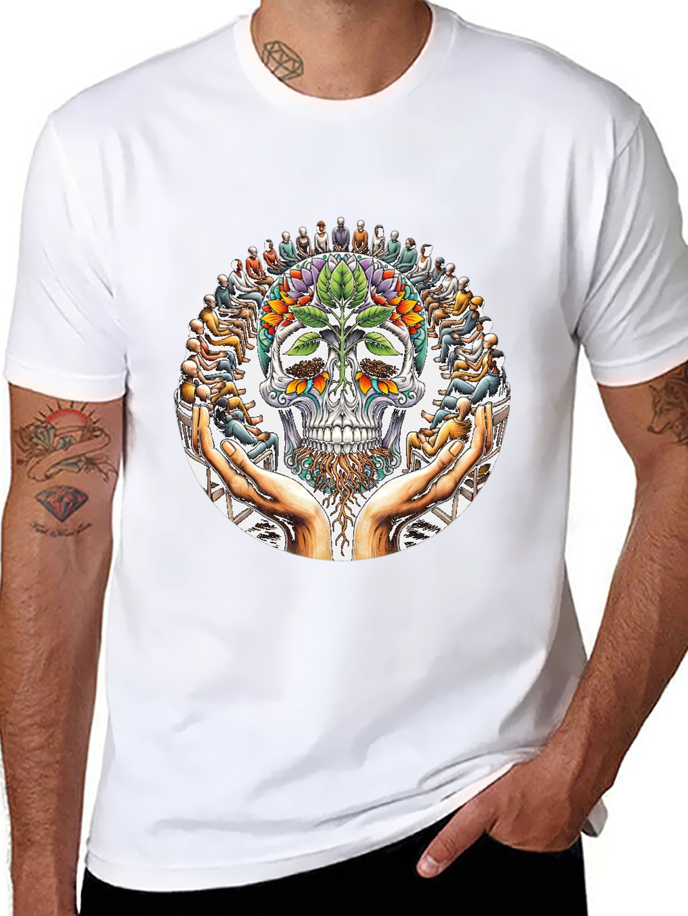 Floral Skull Graphic Tee - Spiritual Design