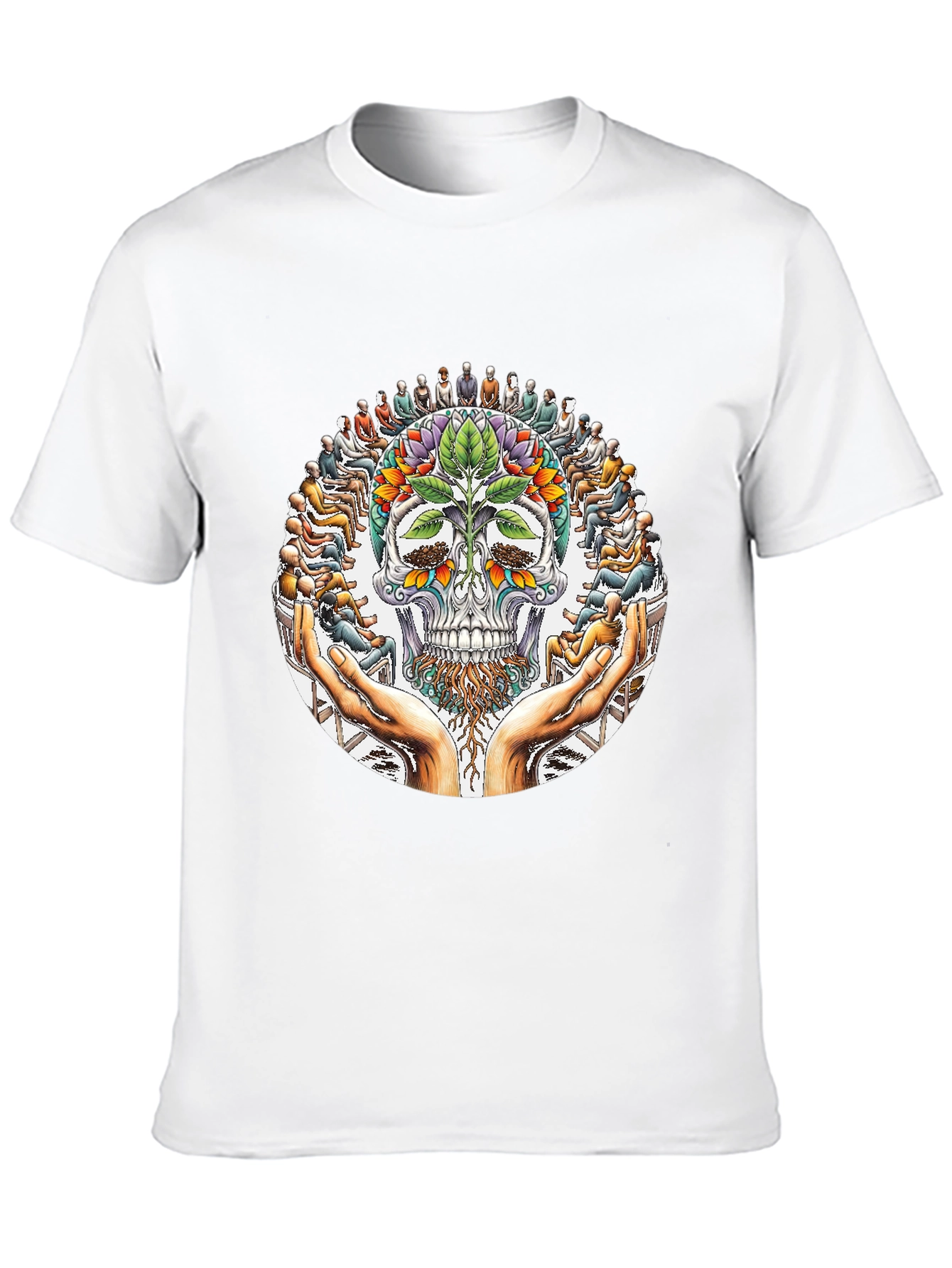 Floral Skull Graphic Tee - Spiritual Design